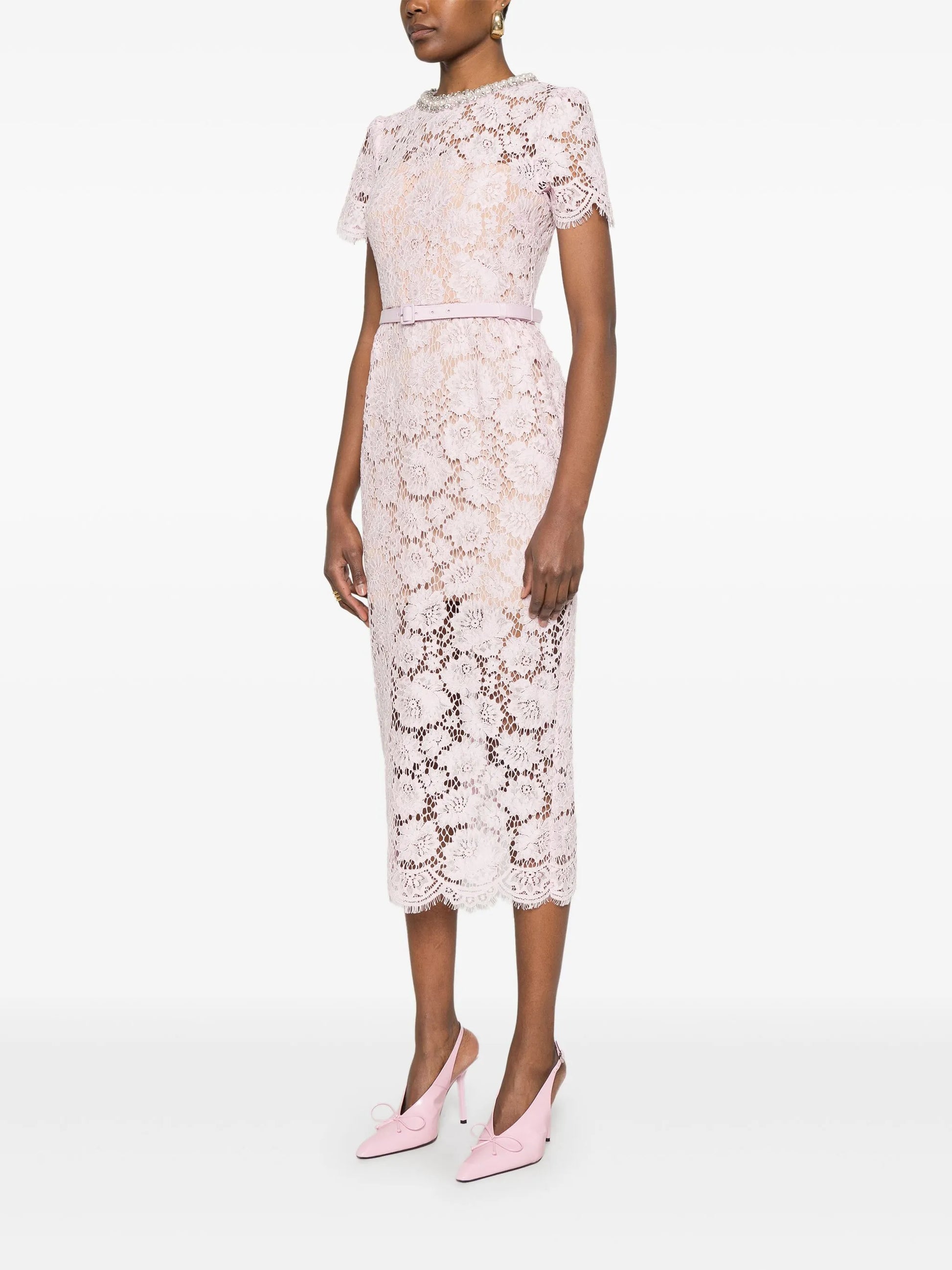 Self-Portrait lace pearl-embellished midi dress
