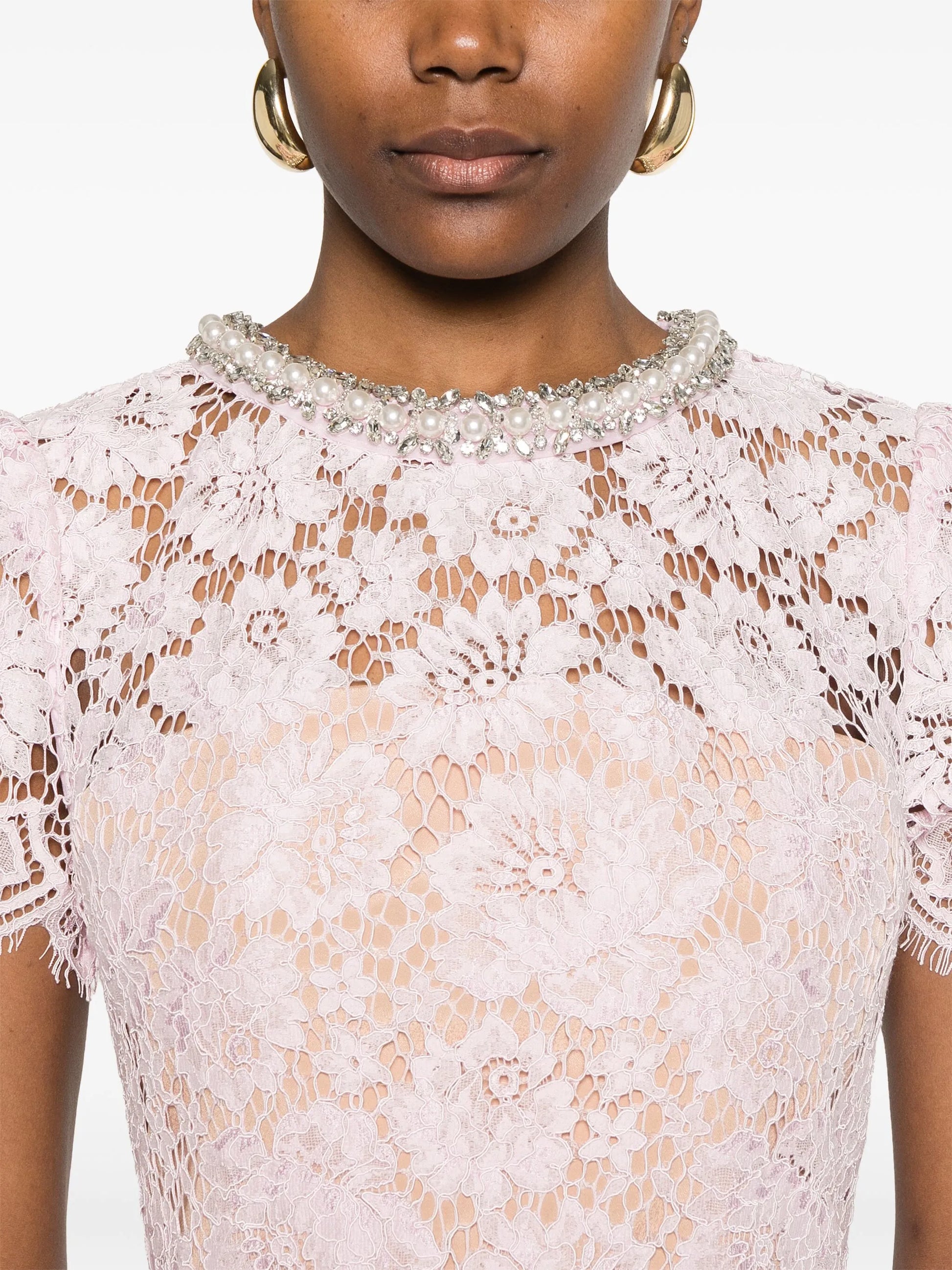Self-Portrait lace pearl-embellished midi dress