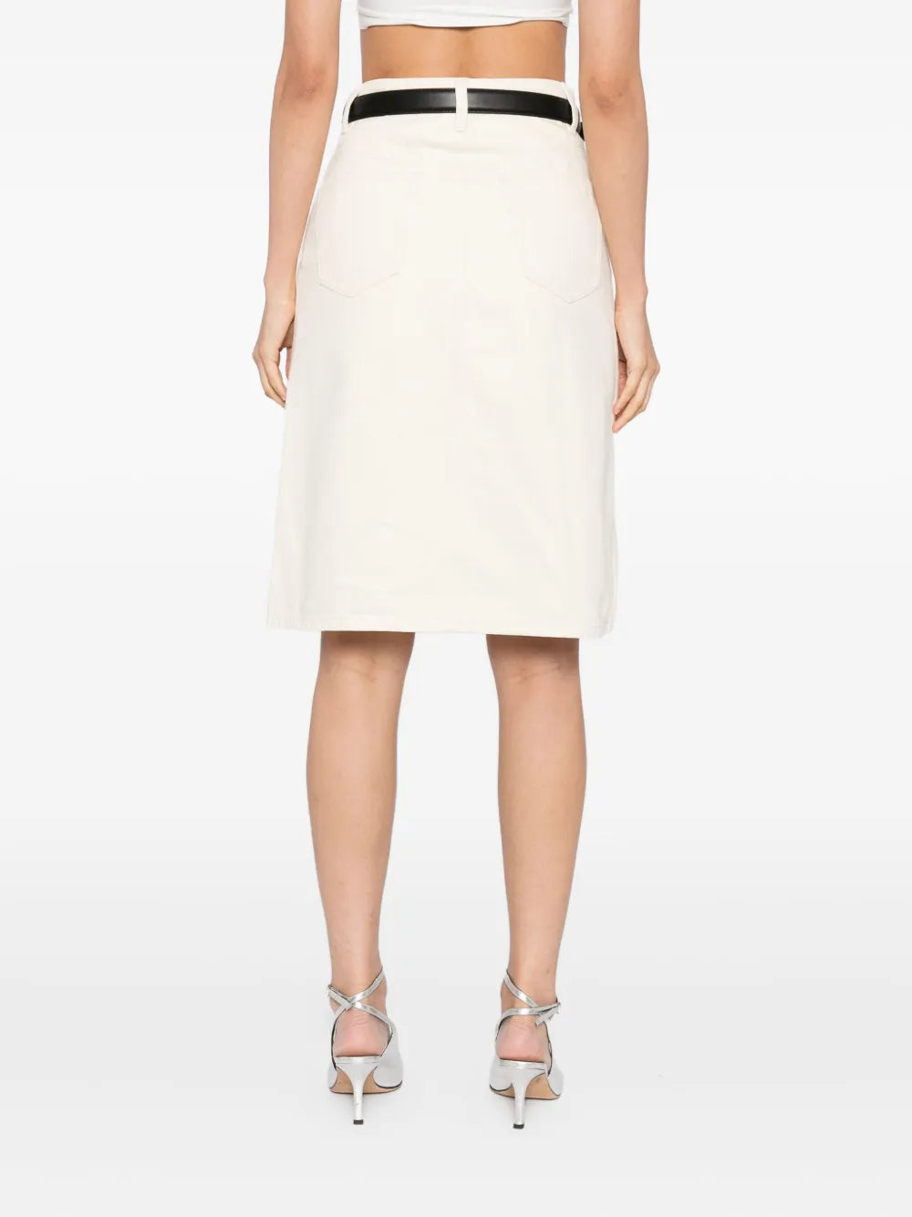 Self-Portrait denim midi skirt