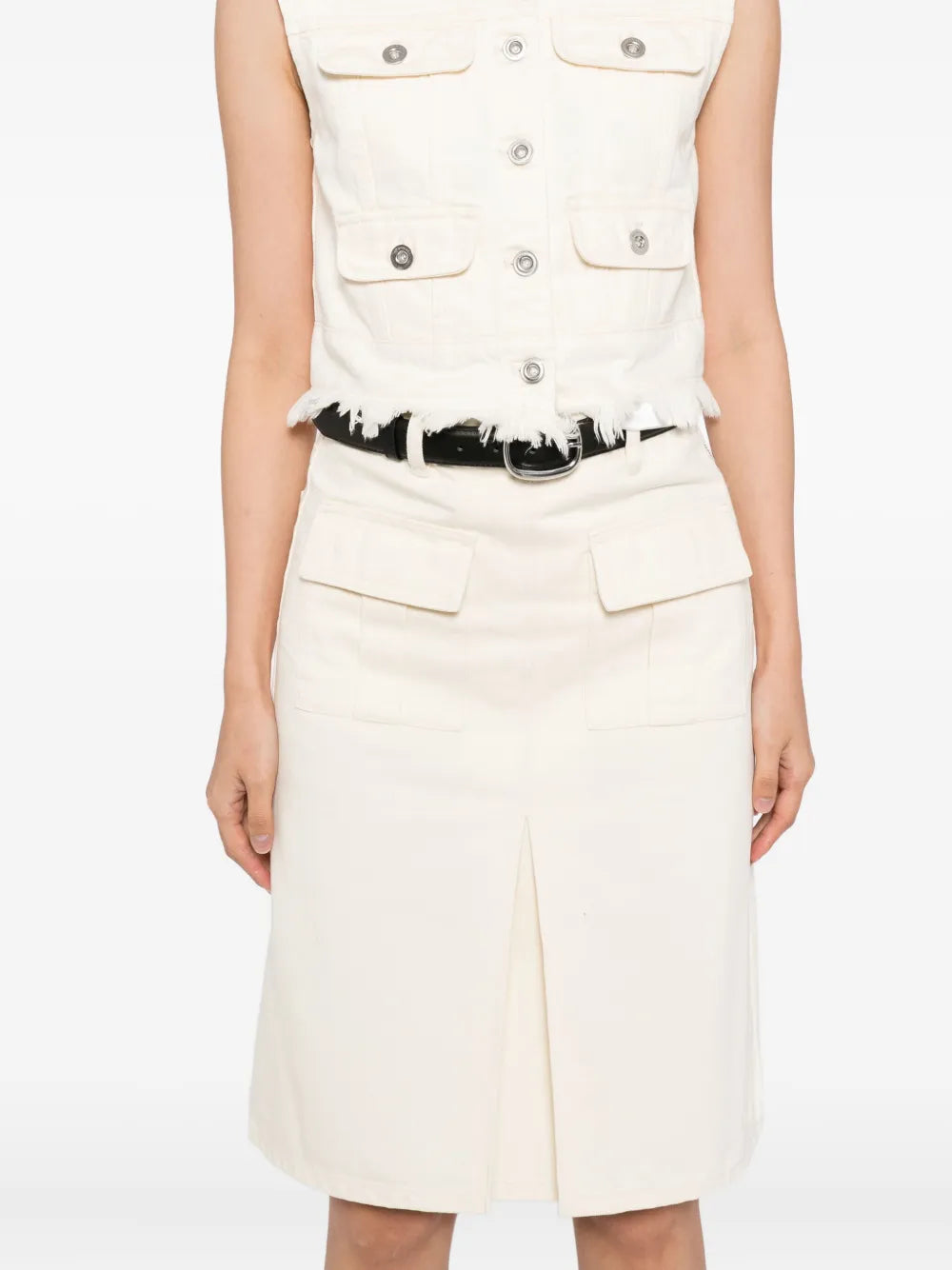 Self-Portrait denim midi skirt