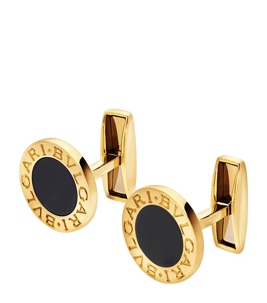 Boutons de manchette BVLGARI en or jaune et onyx noir