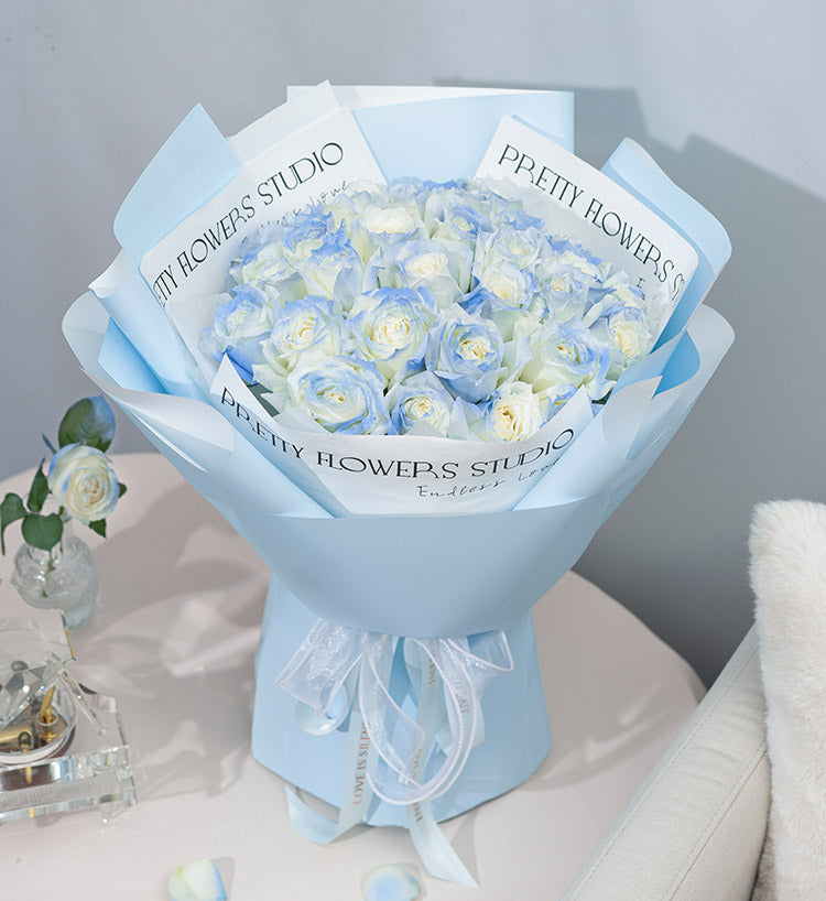 Mer étoilée/33 roses bleues glacées brisées
