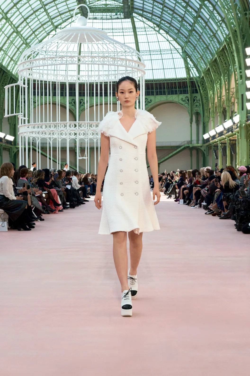 CHANEL Silk White Cotton Tweed Dress