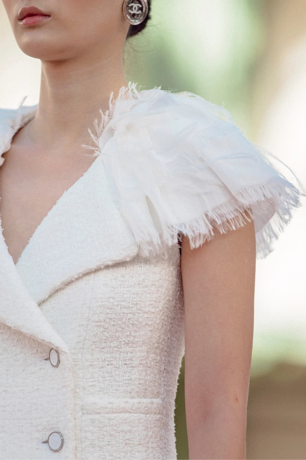 CHANEL Silk White Cotton Tweed Dress