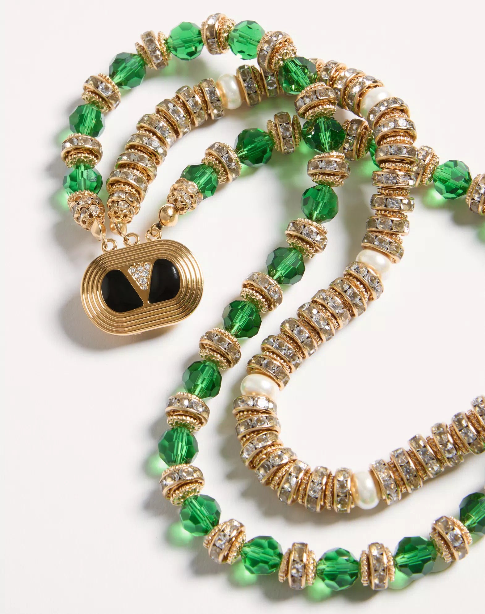 Coeur Royal Necklace In Metal, Enamel, Briole Glass, Pearls And Crystals
