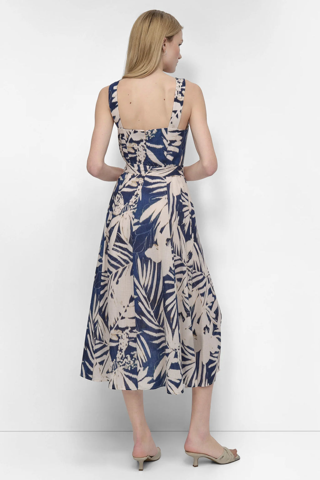 DKNY BELTED FLORAL MIDI DRESS