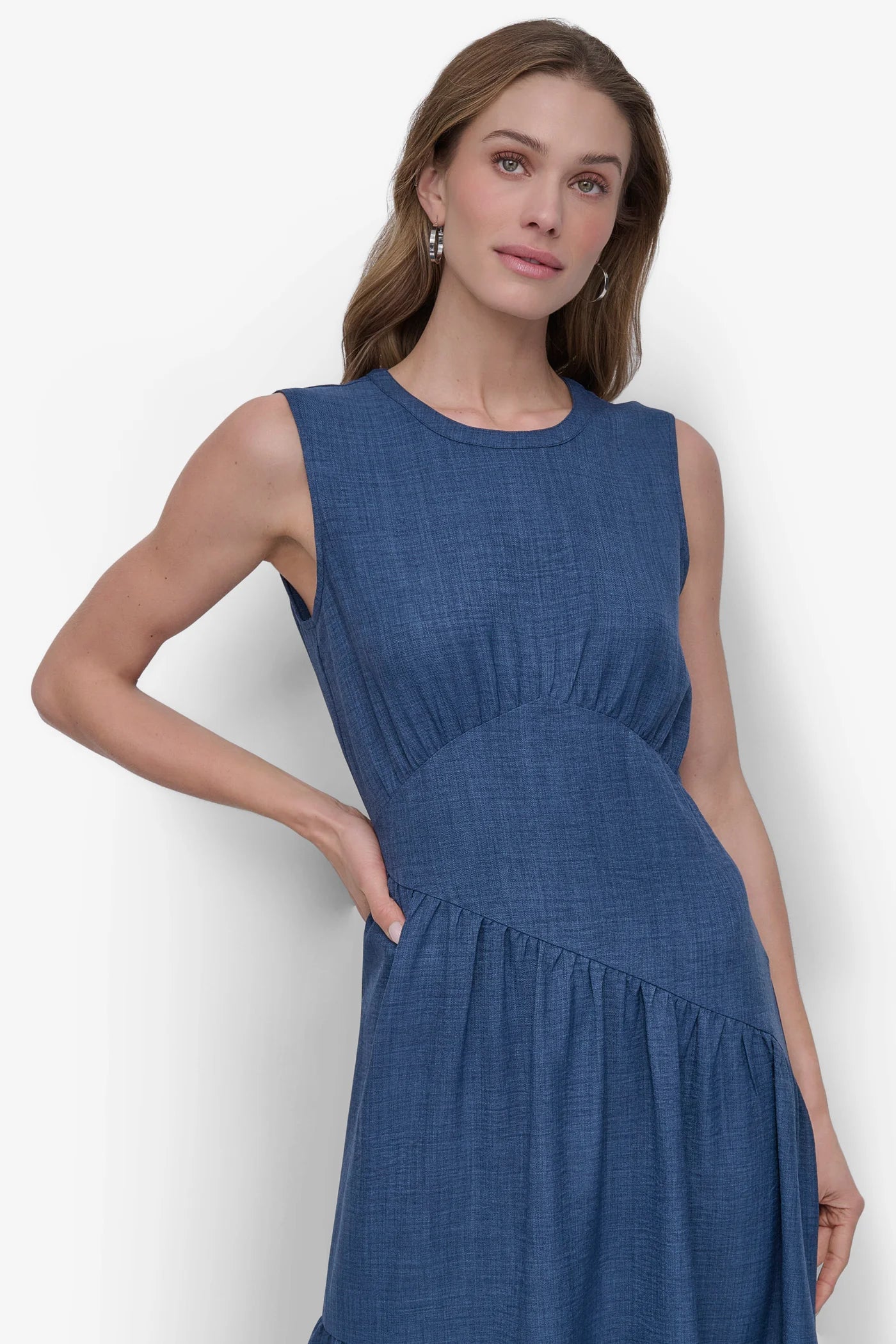 DKNY TIERED ASYMMETRIC MAXI DRESS
