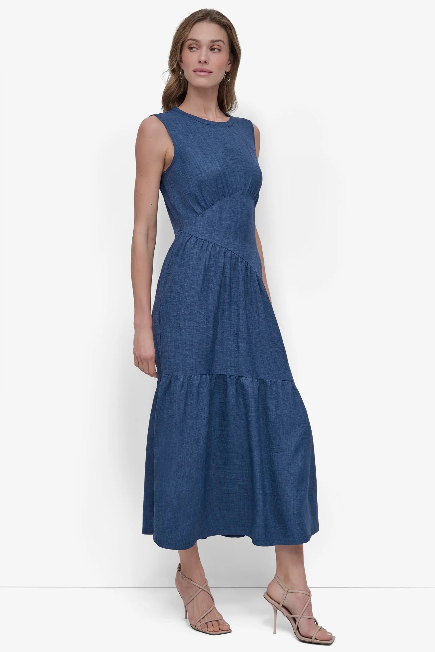 DKNY TIERED ASYMMETRIC MAXI DRESS