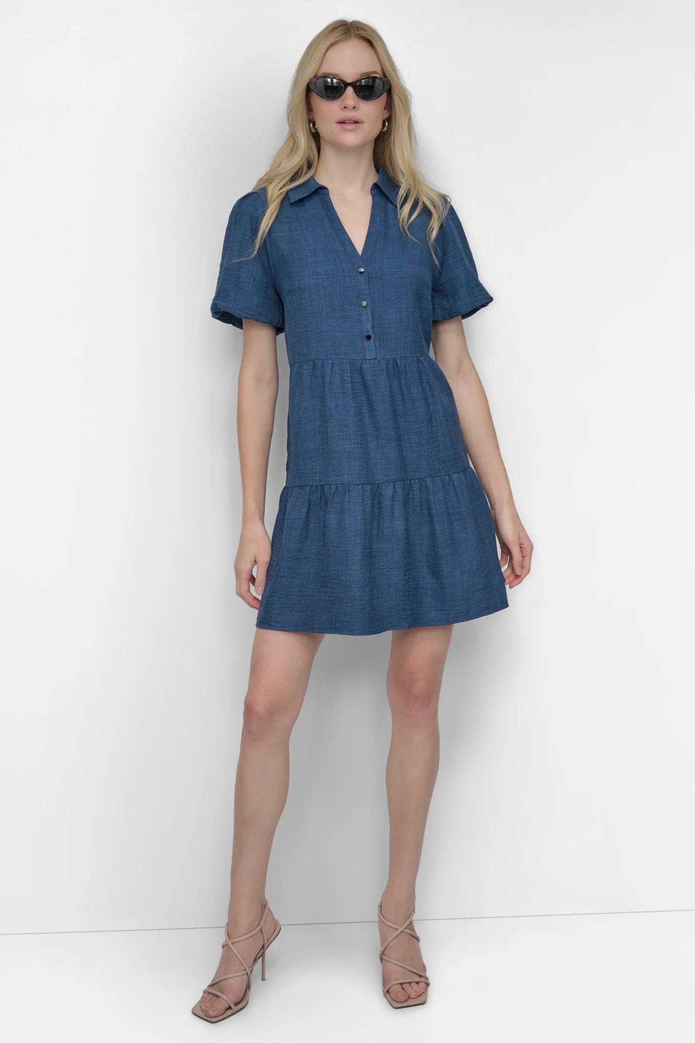 DKNY TIERED A-LINE MINI SHIRT DRESS