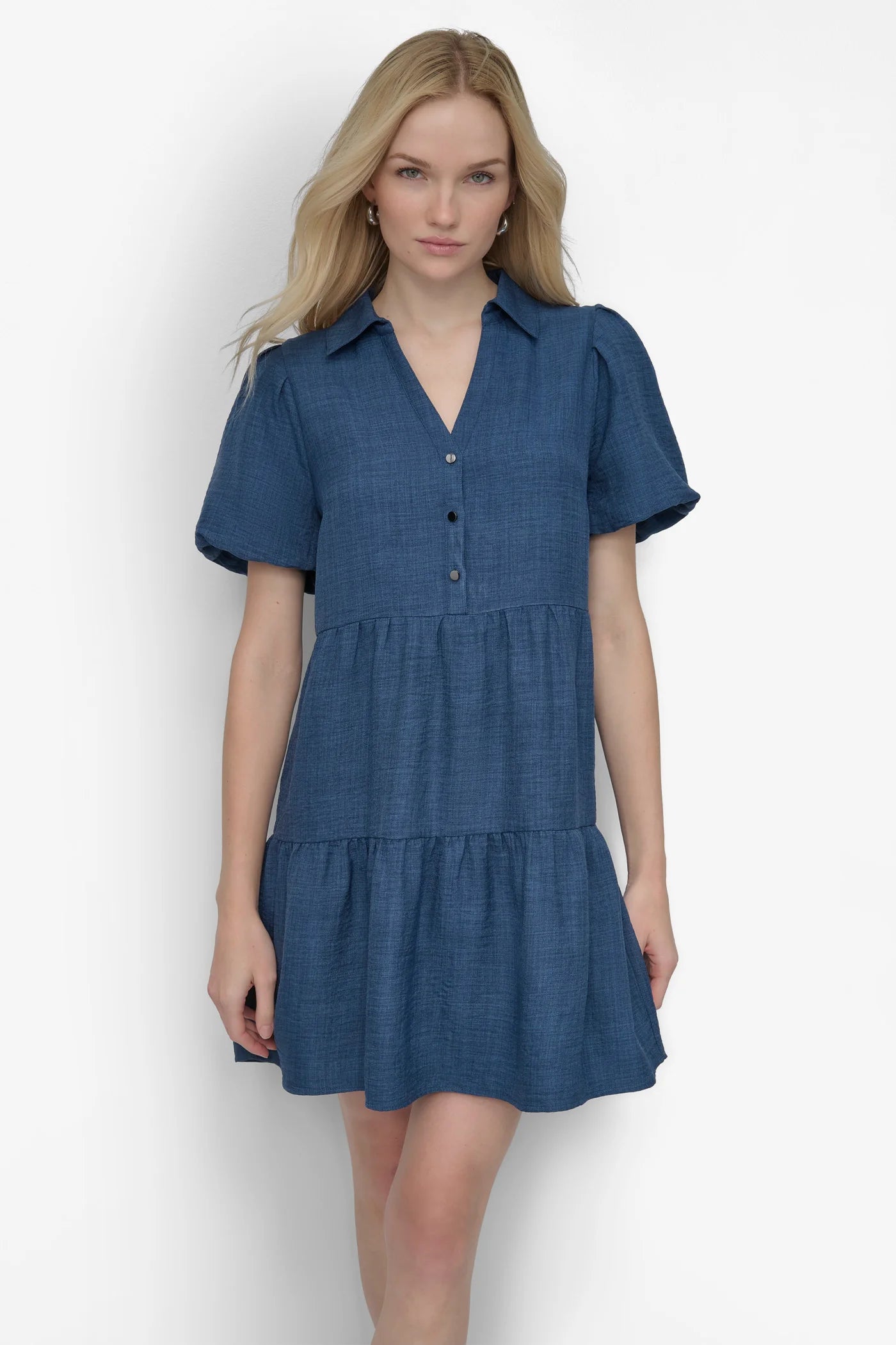 DKNY TIERED A-LINE MINI SHIRT DRESS