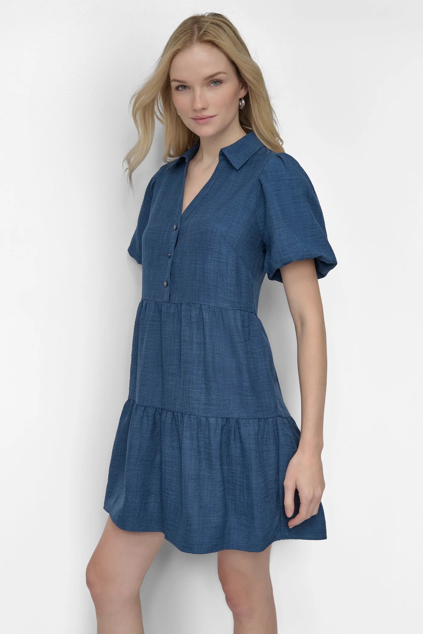 DKNY TIERED A-LINE MINI SHIRT DRESS