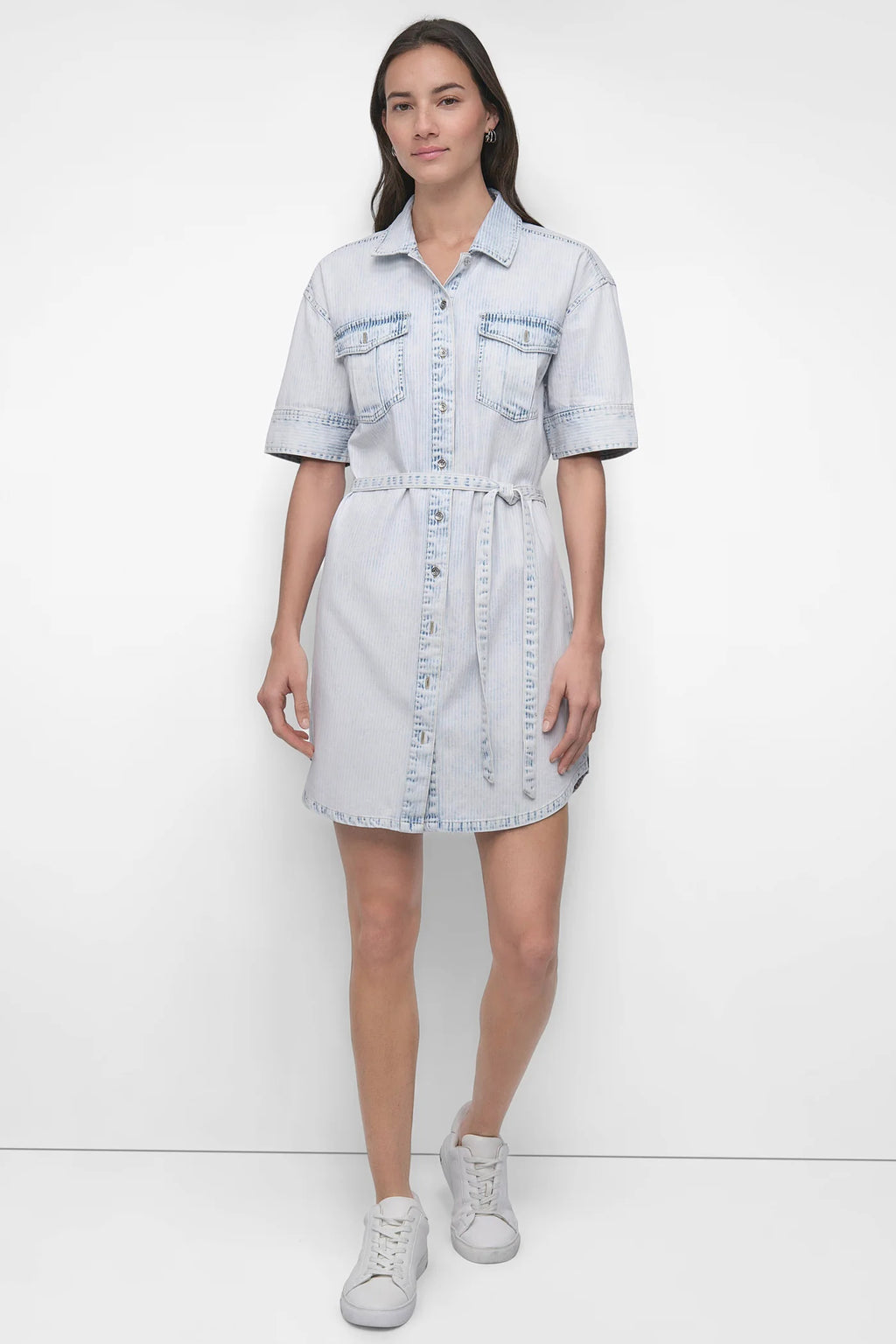 DKNY BELTED MINI SHIRT DRESS
