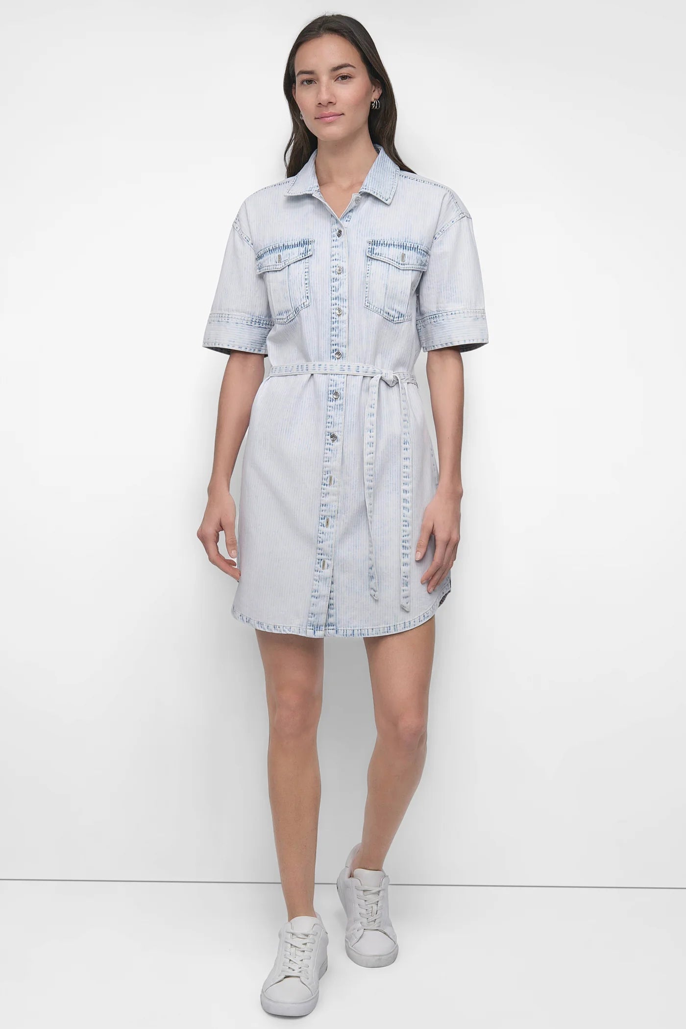 DKNY BELTED MINI SHIRT DRESS