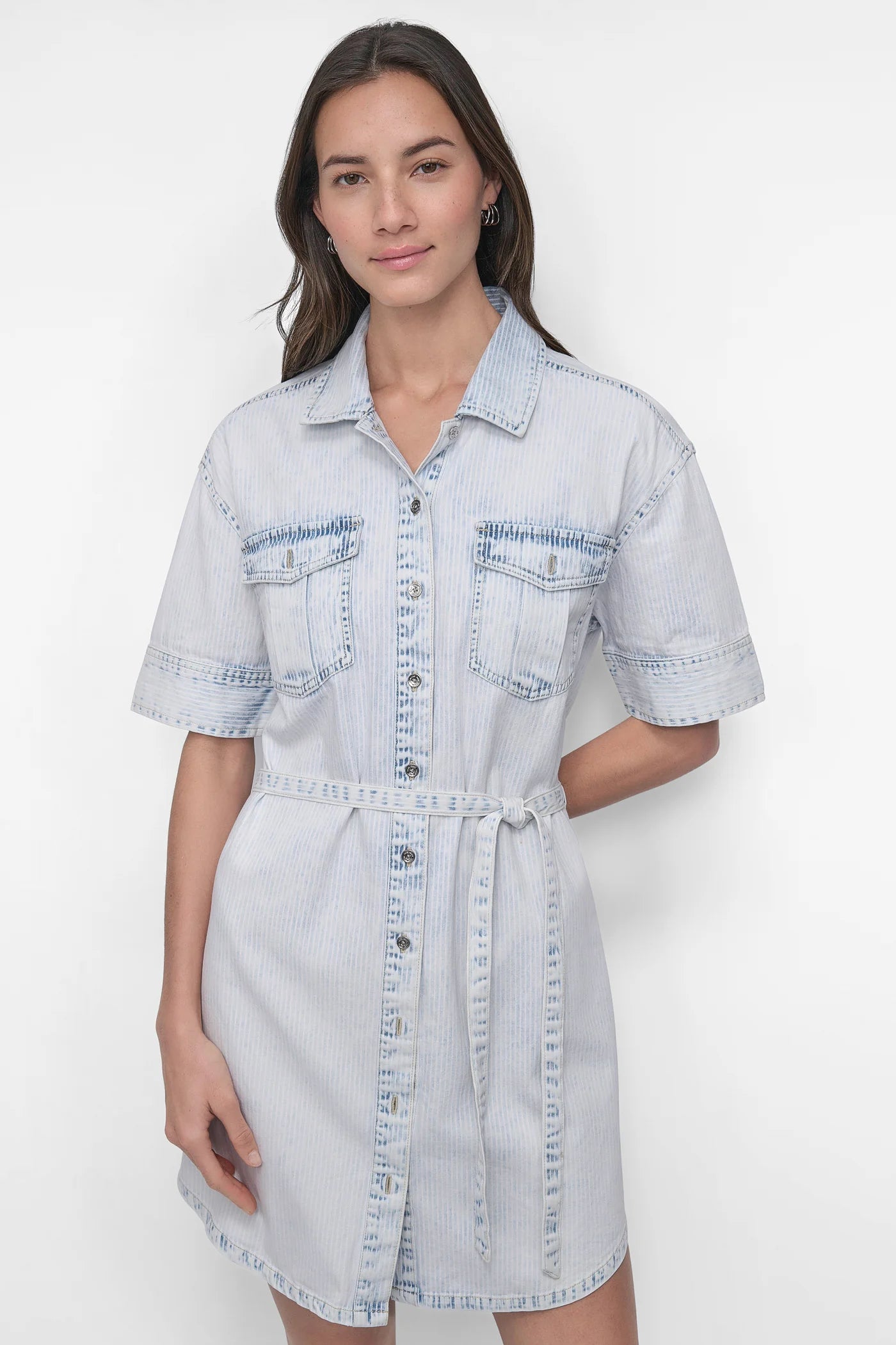DKNY BELTED MINI SHIRT DRESS