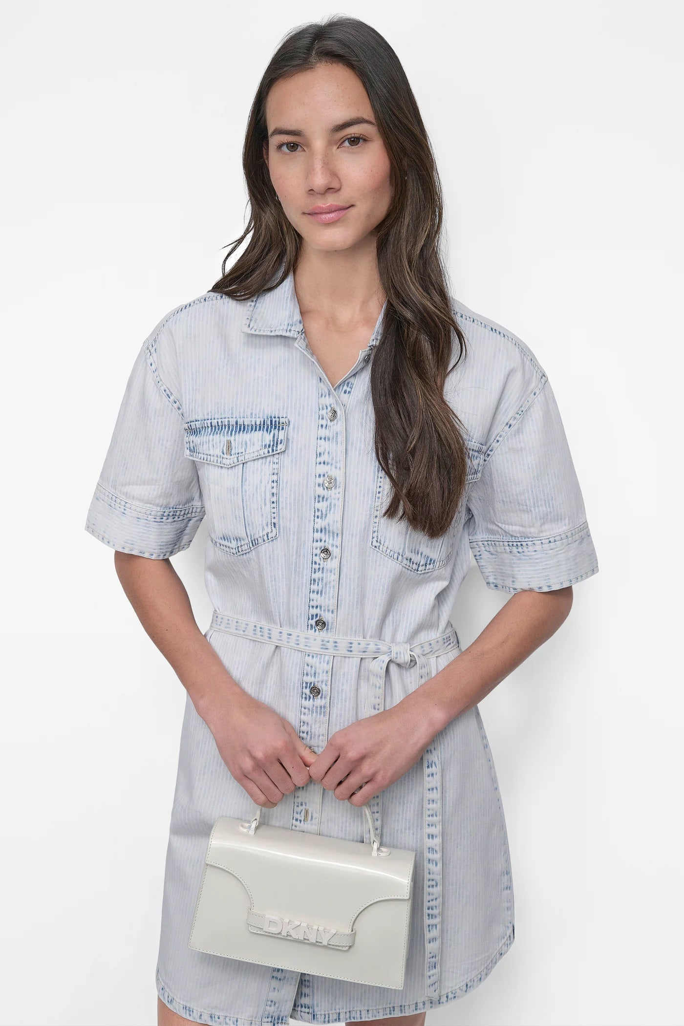 DKNY BELTED MINI SHIRT DRESS