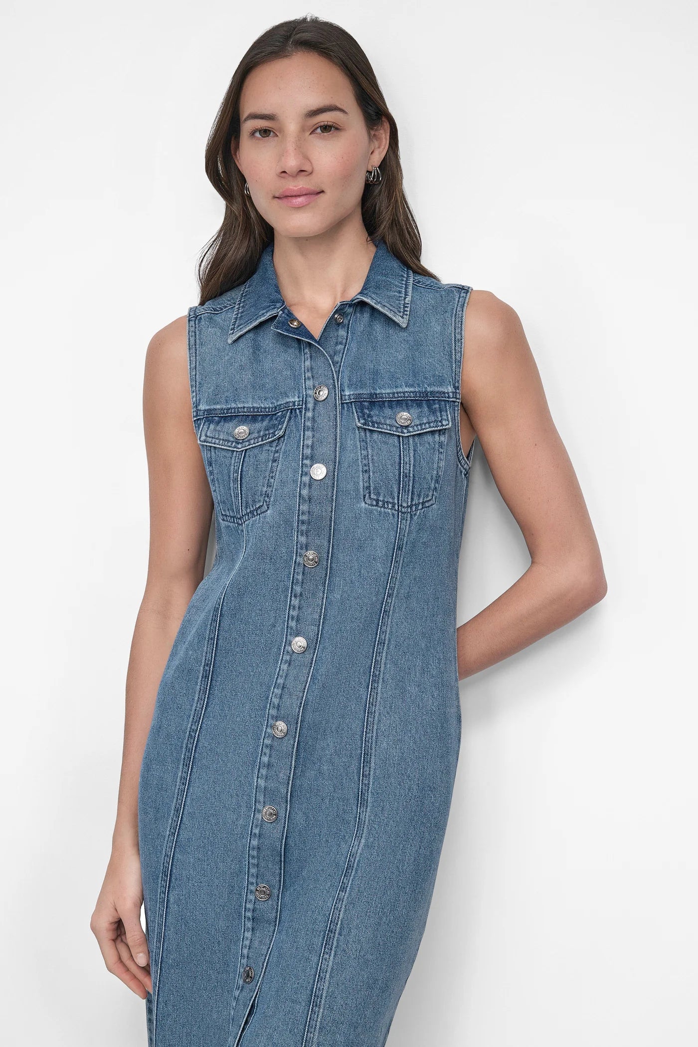 DKNY MAXI SLEEVELESS BUTTON FRONT DRESS