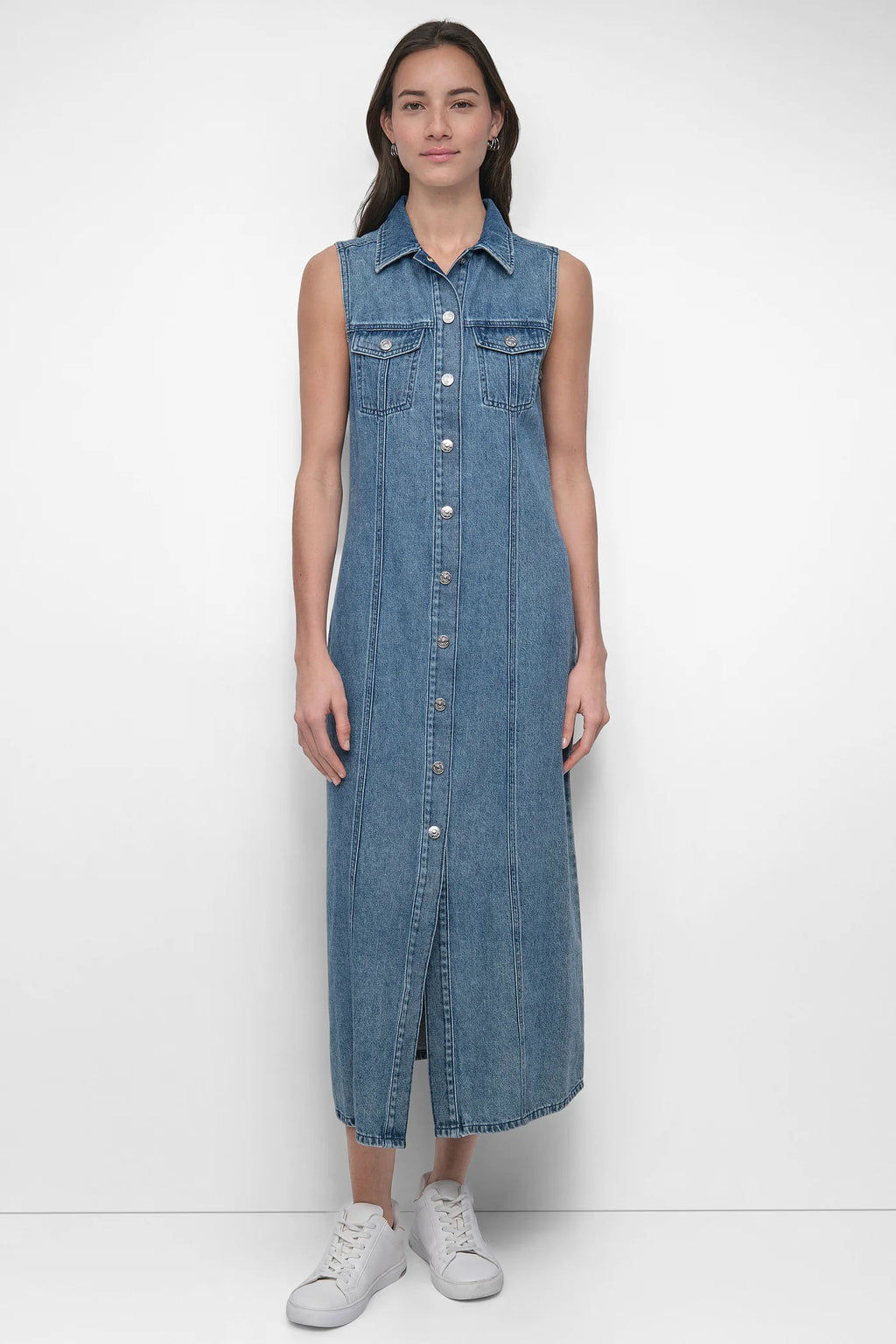 DKNY MAXI SLEEVELESS BUTTON FRONT DRESS