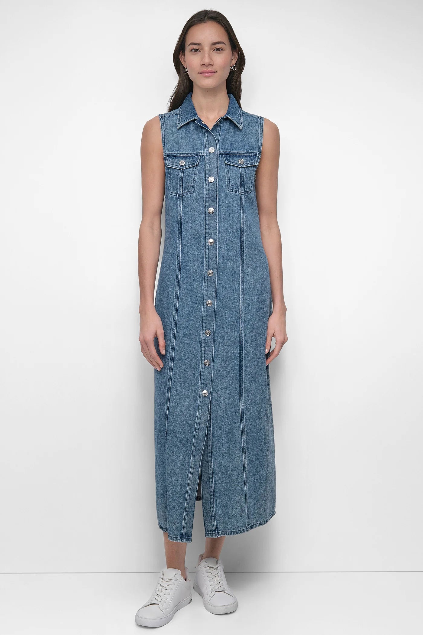 DKNY MAXI SLEEVELESS BUTTON FRONT DRESS