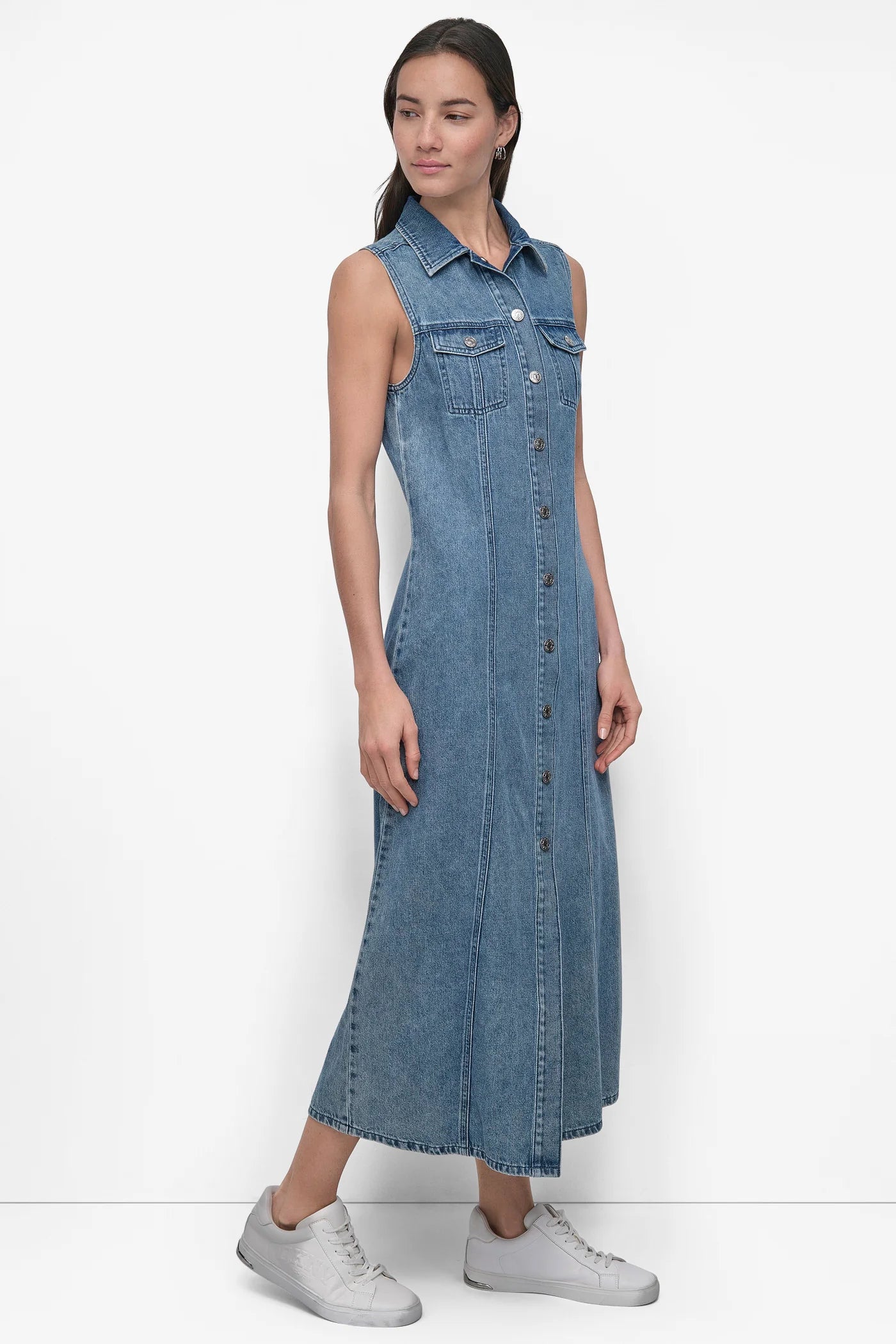 DKNY MAXI SLEEVELESS BUTTON FRONT DRESS
