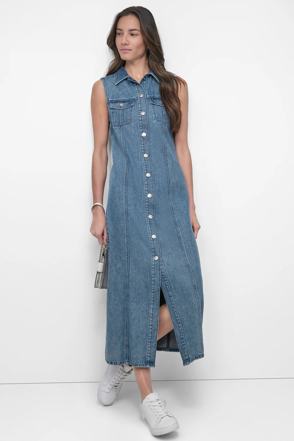 DKNY MAXI SLEEVELESS BUTTON FRONT DRESS