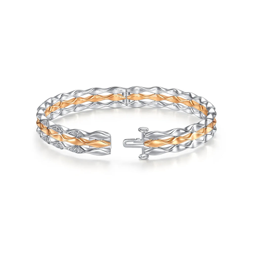 Bracelet jonc Chowsangsang en or blanc et rouge 18 carats avec diamants