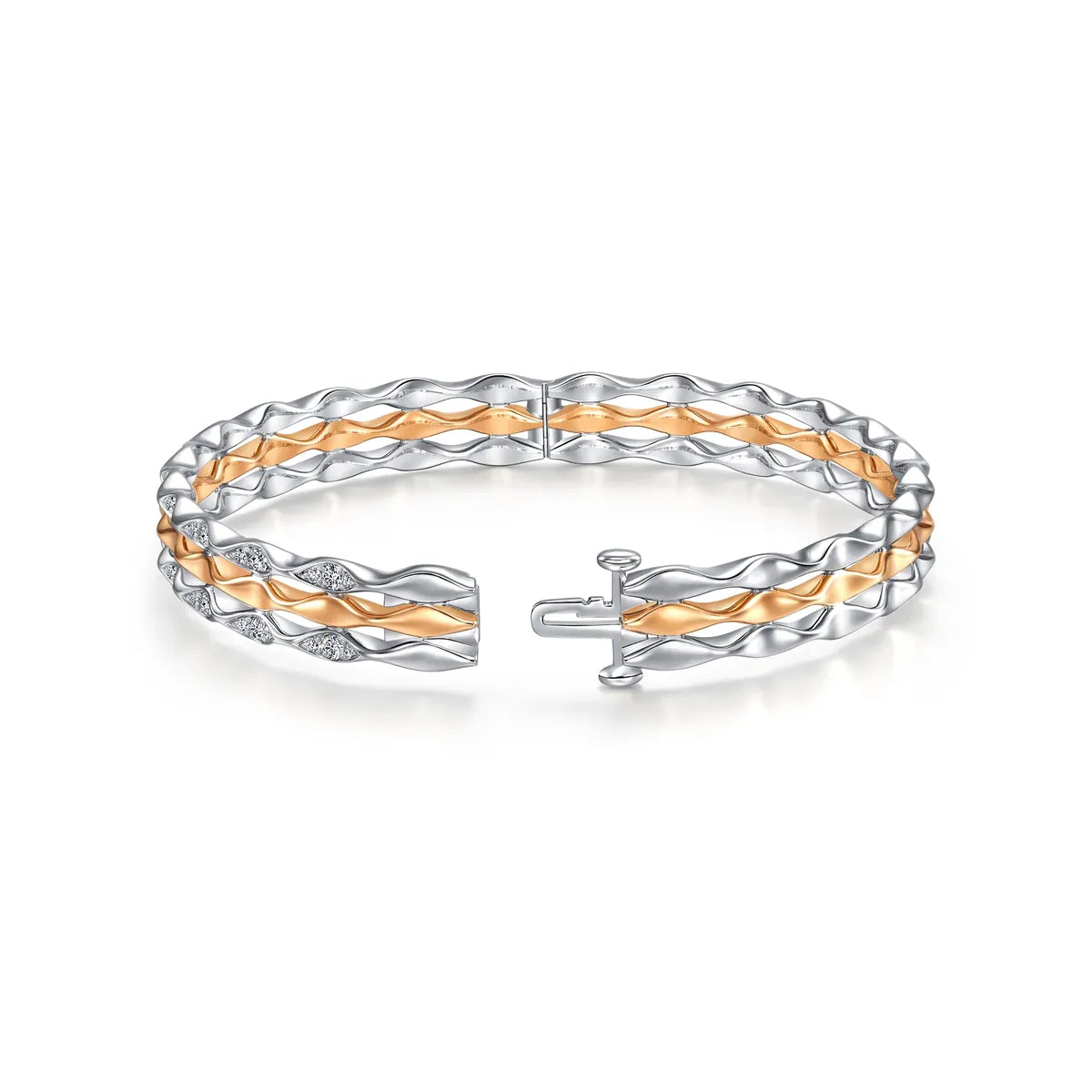 Bracelet jonc Chowsangsang en or blanc et rouge 18 carats avec diamants