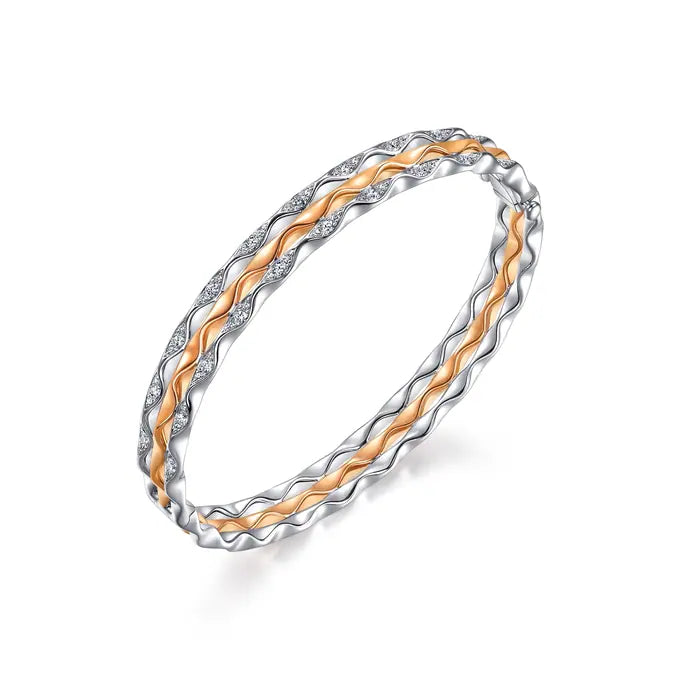 Bracelet jonc Chowsangsang en or blanc et rouge 18 carats avec diamants