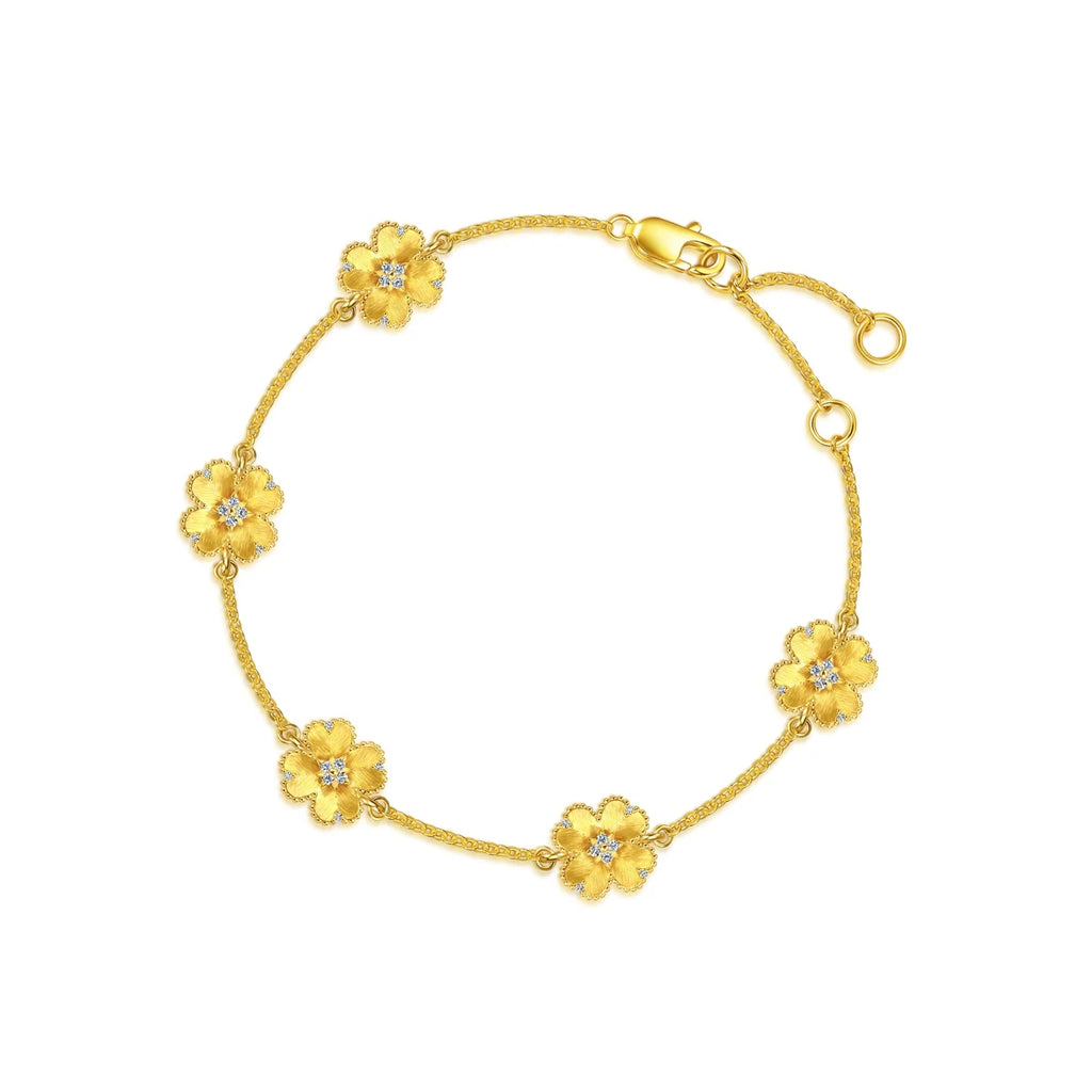 Bracelet trèfle à quatre feuilles en or 999 et diamants Chowsangsang