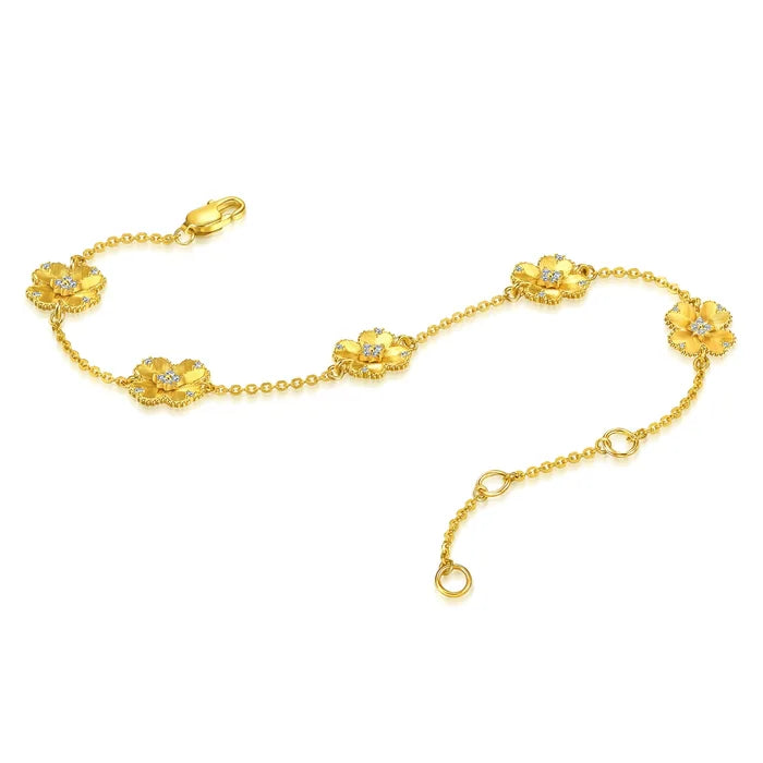 Bracelet trèfle à quatre feuilles en or 999 et diamants Chowsangsang