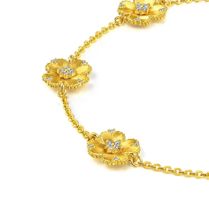 Bracelet trèfle à quatre feuilles en or 999 et diamants Chowsangsang