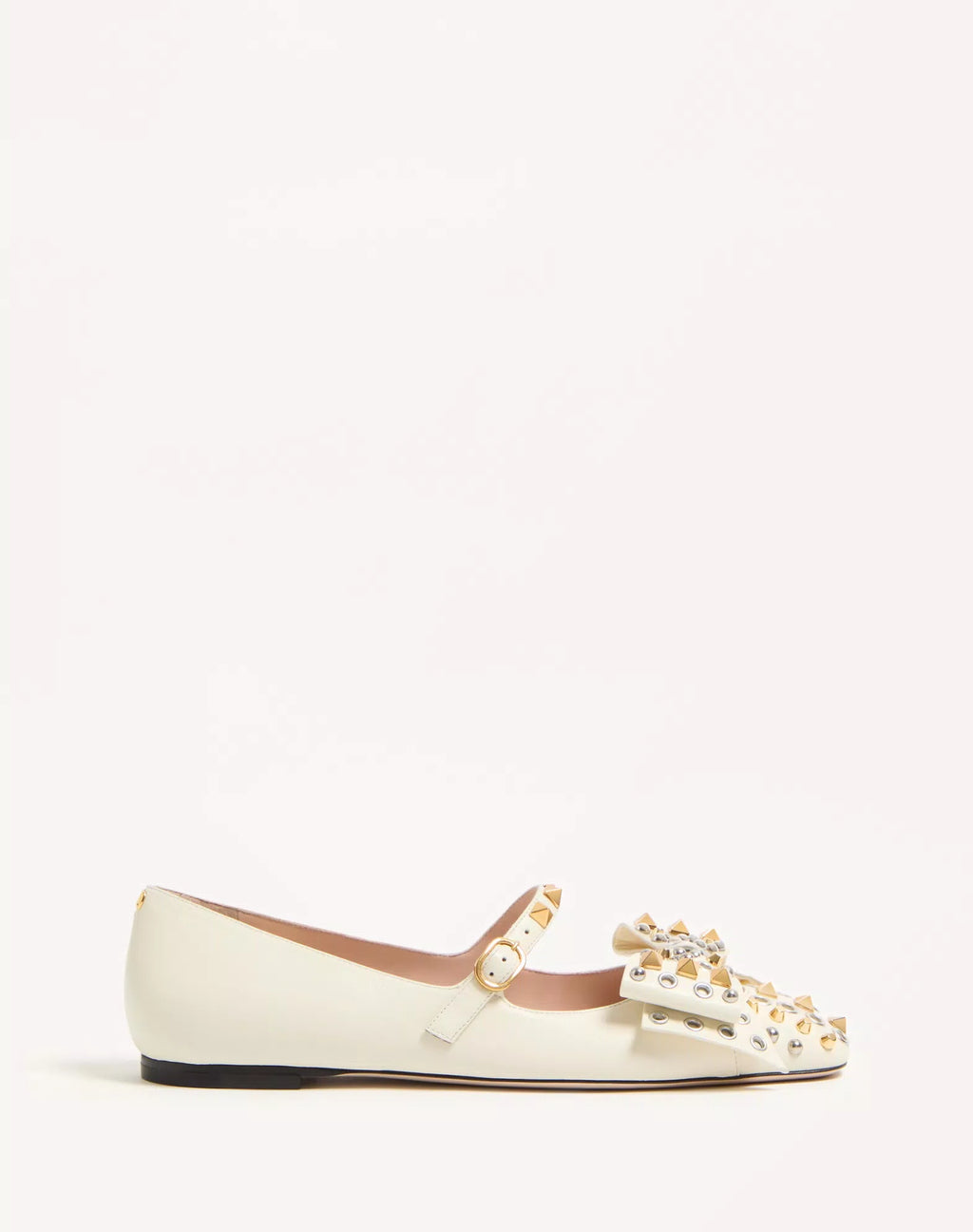 Valentino Mary-Jane Bowow Ballerina In Kidskin With Studs