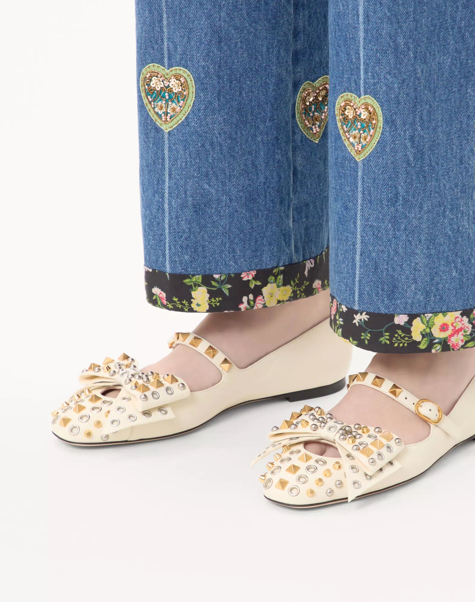 Valentino Mary-Jane Bowow Ballerina In Kidskin With Studs