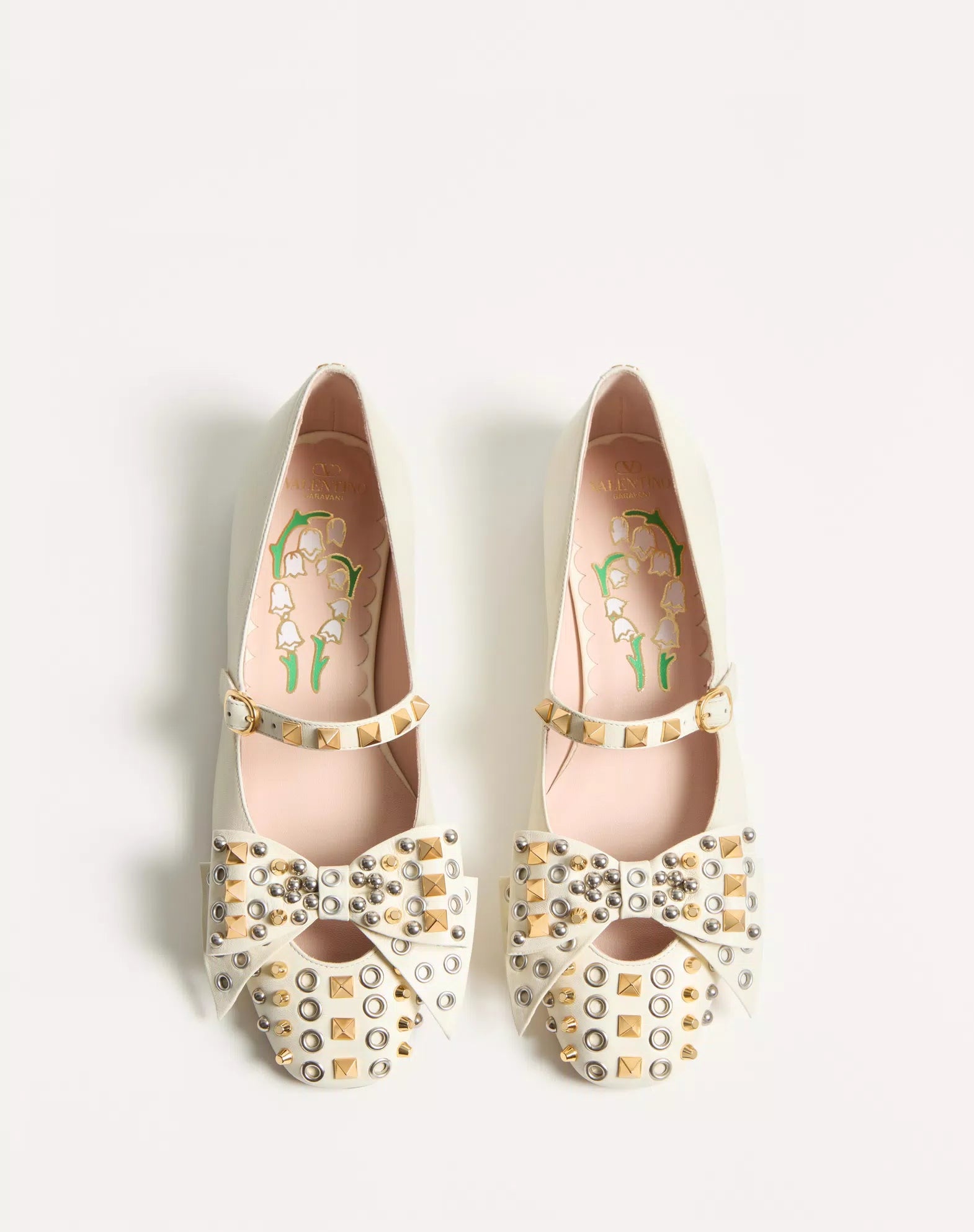 Valentino Mary-Jane Bowow Ballerina In Kidskin With Studs