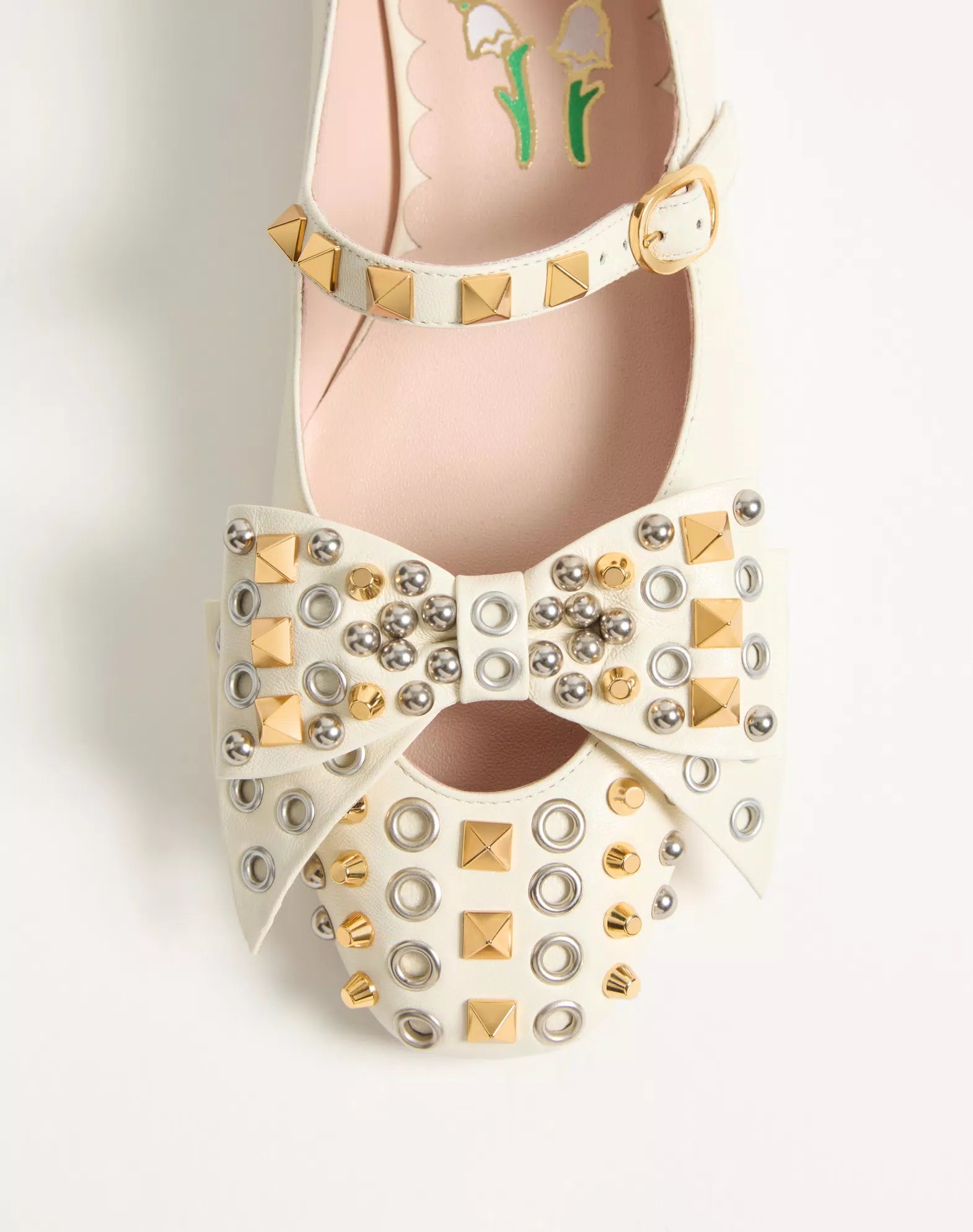 Valentino Mary-Jane Bowow Ballerina In Kidskin With Studs