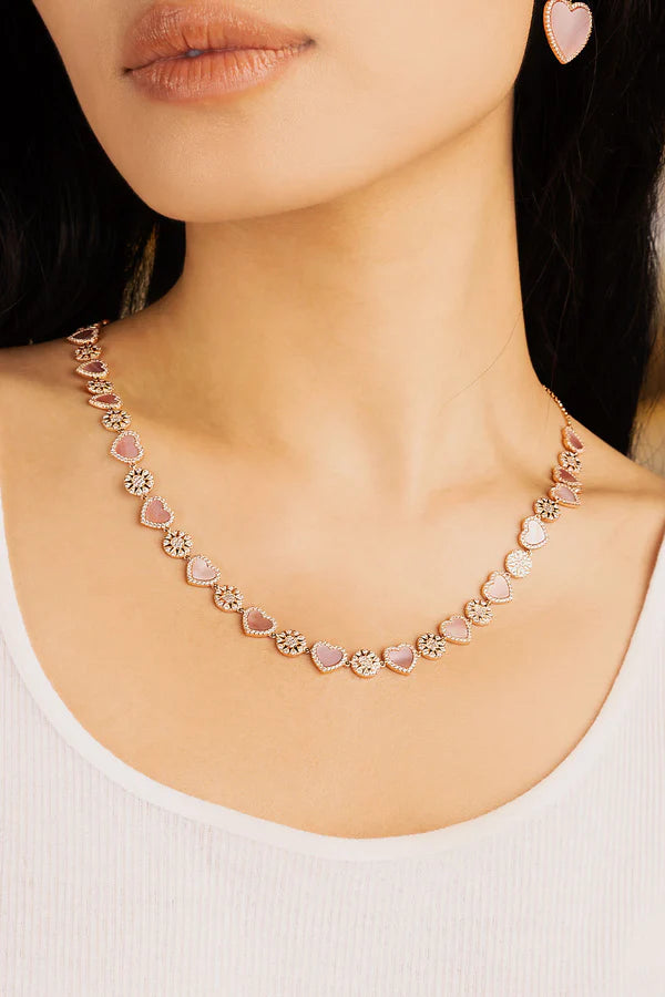 Collier ajustable cœur et pois en nacre rose APM Monaco