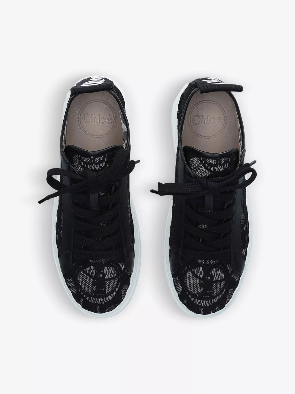 CHLOE  Lauren lace-detail leather trainers