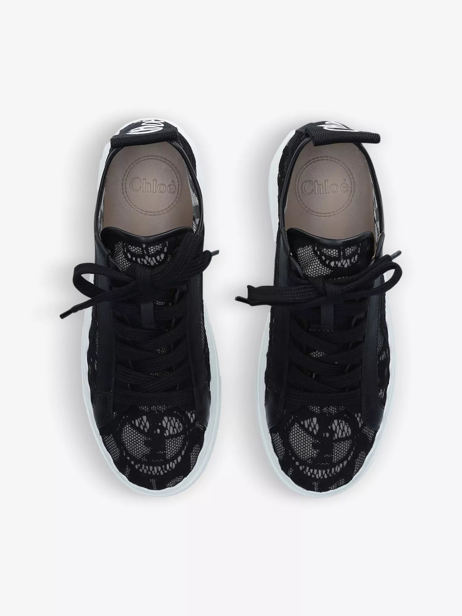 CHLOE  Lauren lace-detail leather trainers