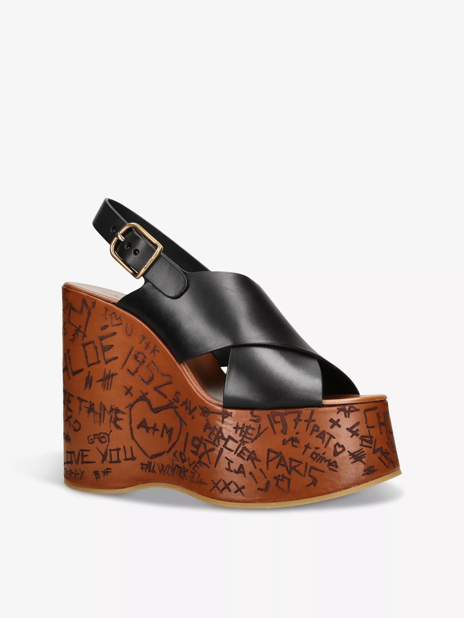 Maxine engraved-sole cowhide wedge sandals