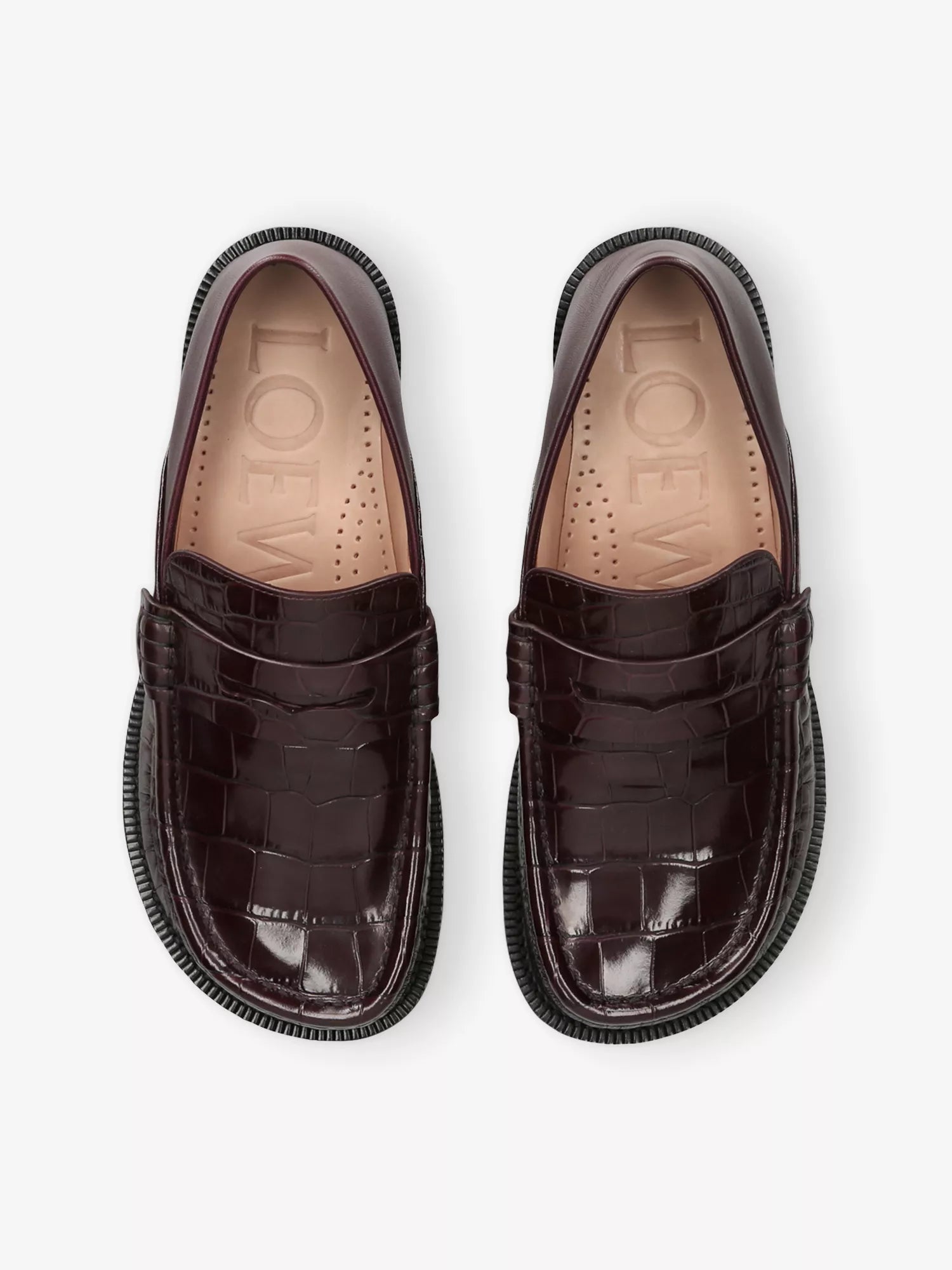 LOEWE Campo Crocodile-Embossed Leather Penny Loafers