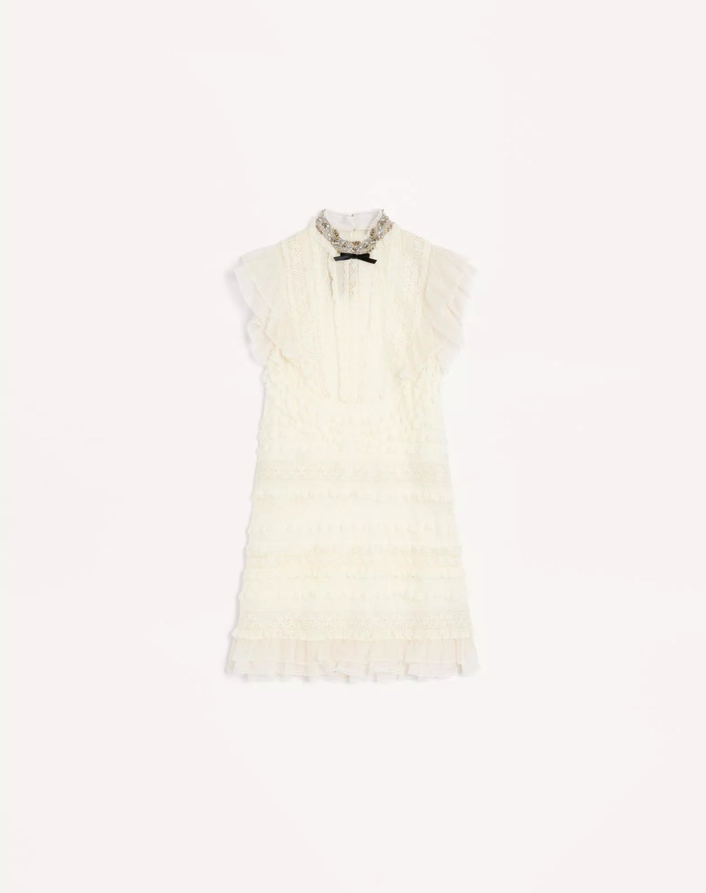 Valentino Short Dress In Embroidered Light Linen