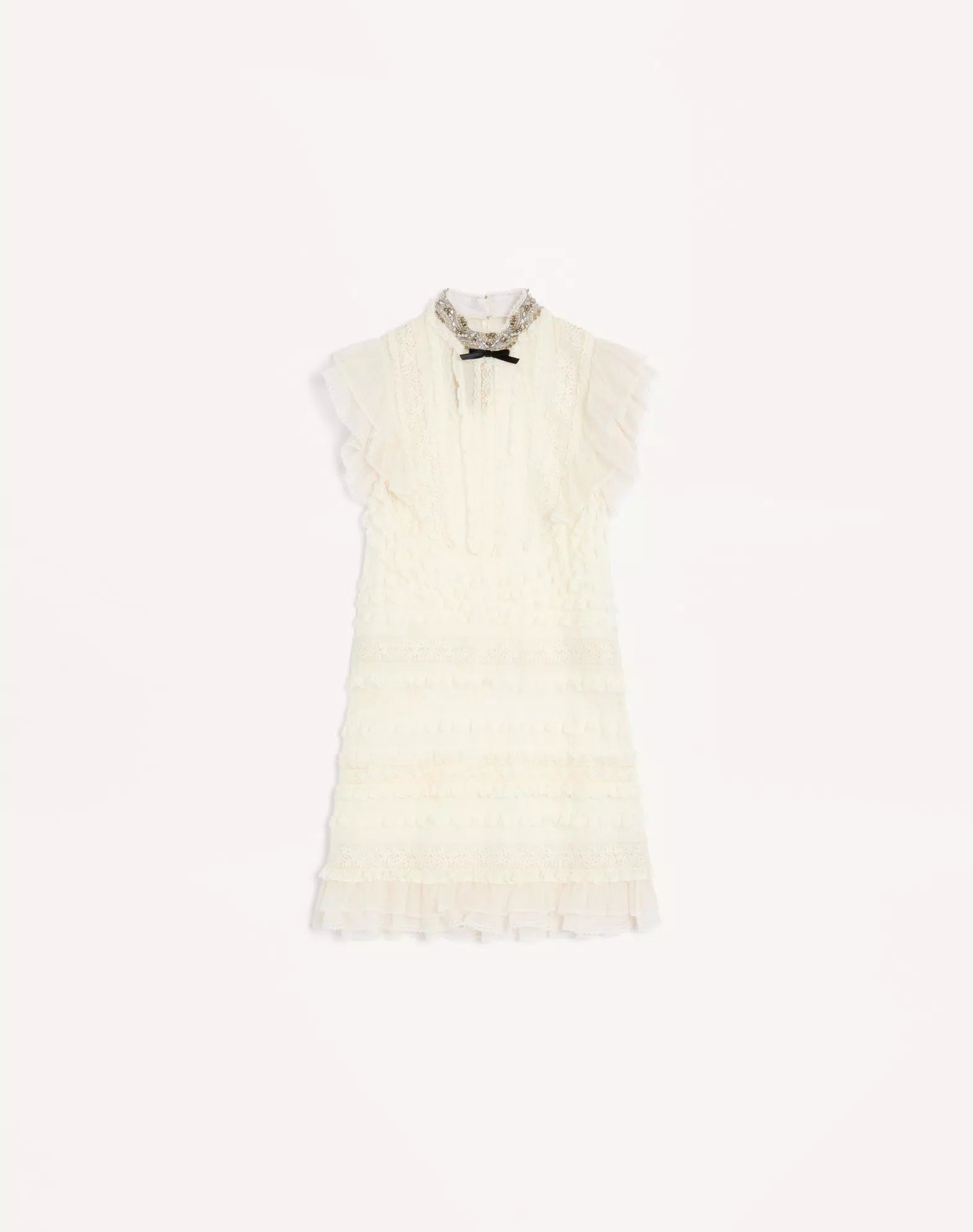 Valentino Short Dress In Embroidered Light Linen