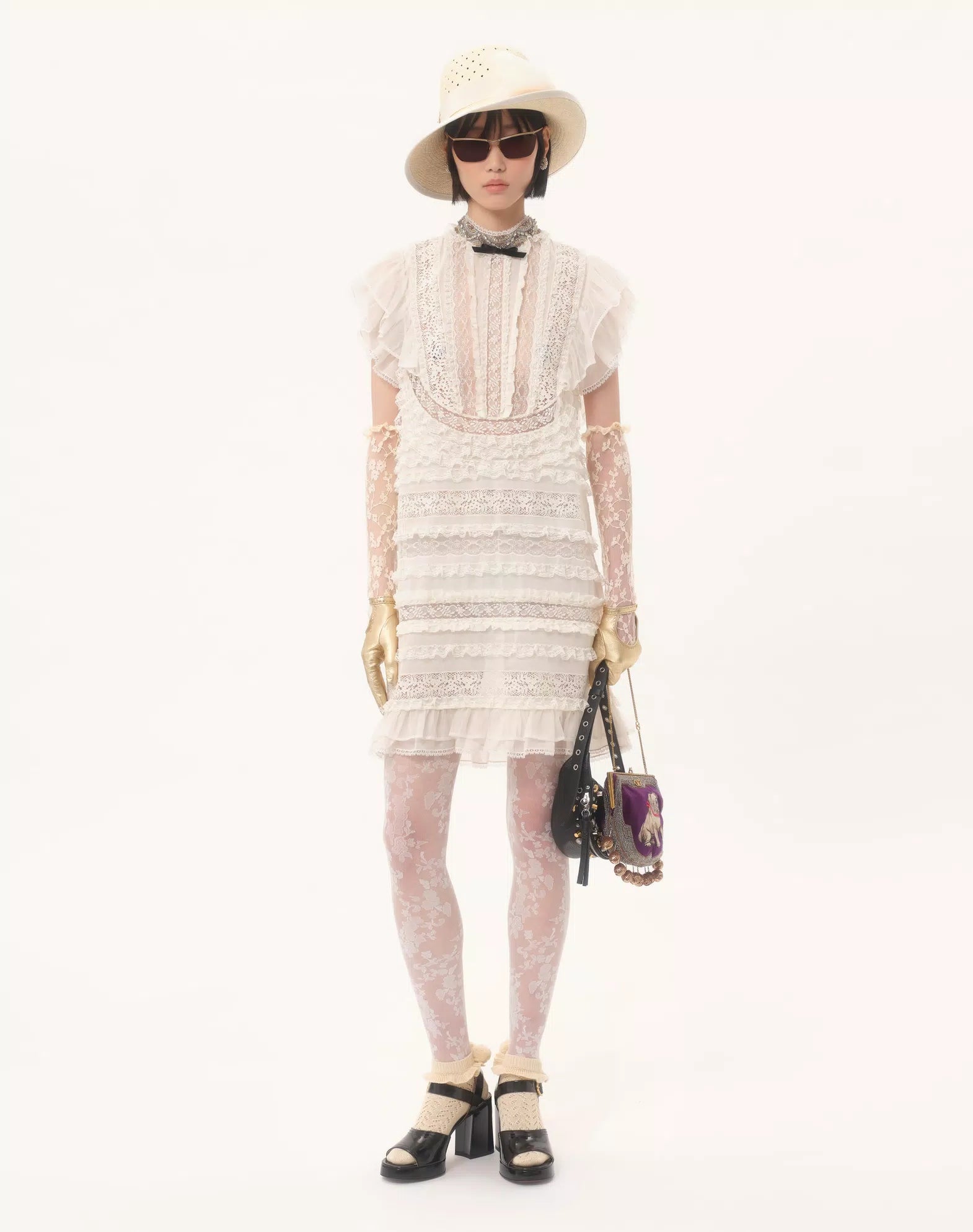 Valentino Short Dress In Embroidered Light Linen