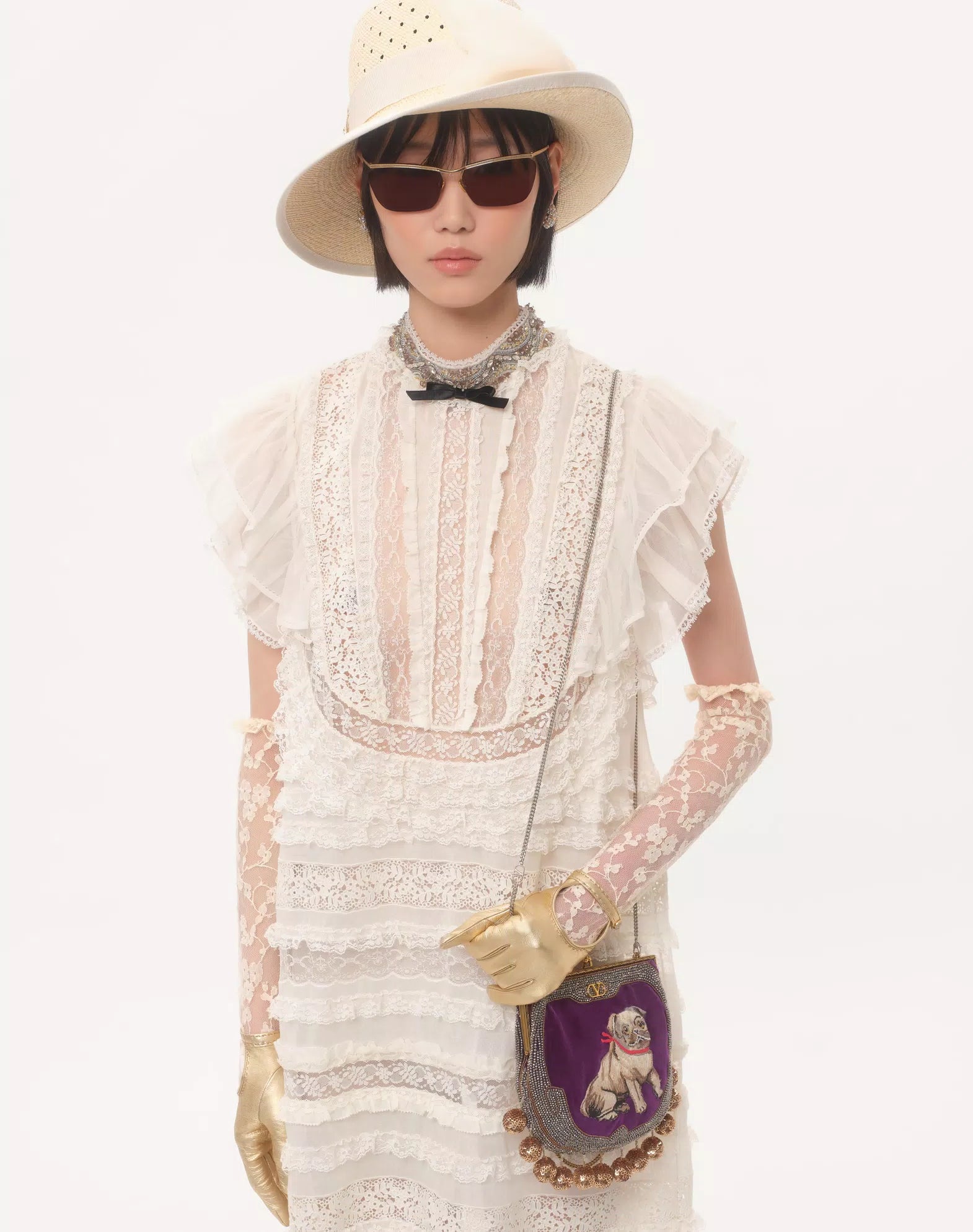 Valentino Short Dress In Embroidered Light Linen