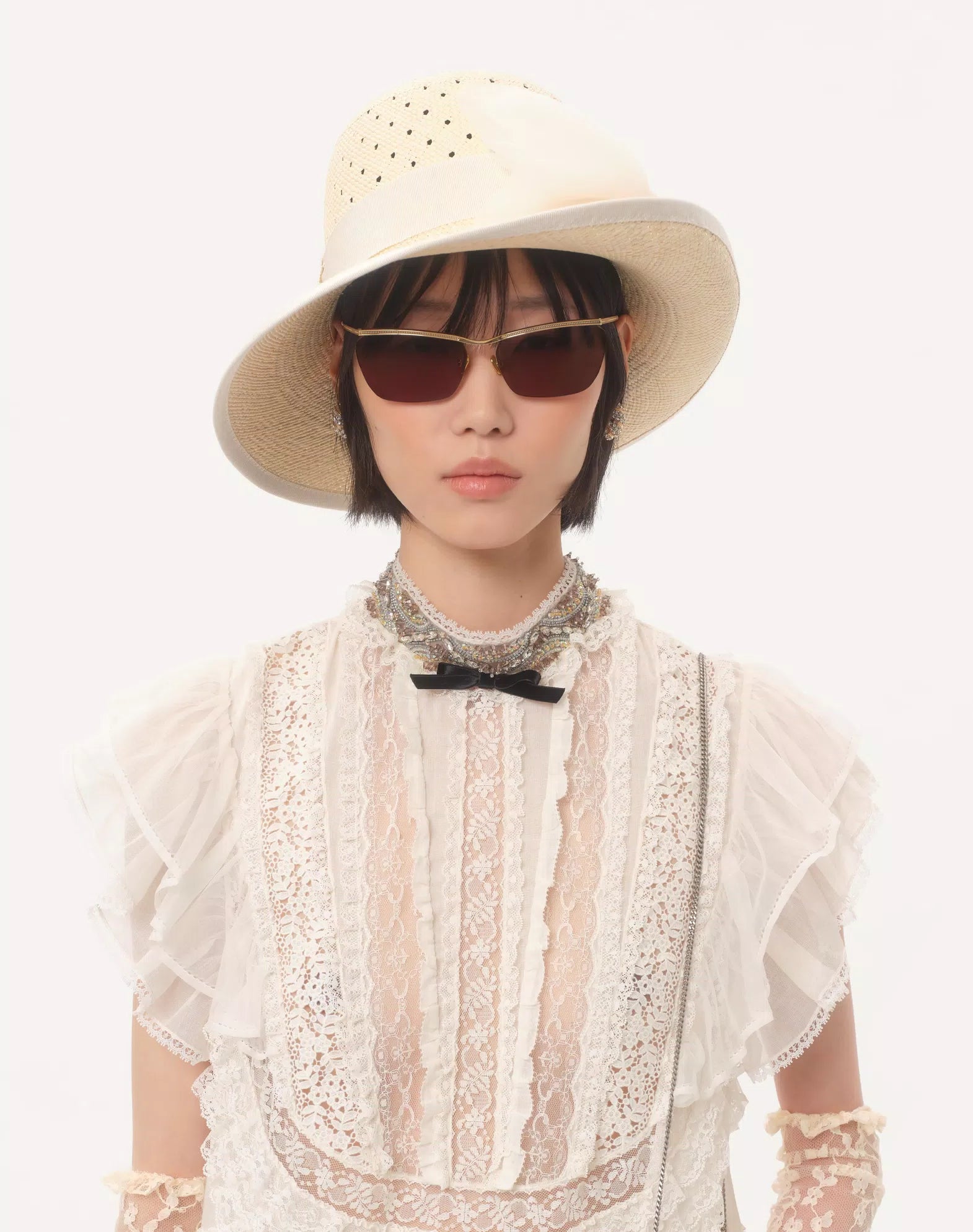 Valentino Short Dress In Embroidered Light Linen