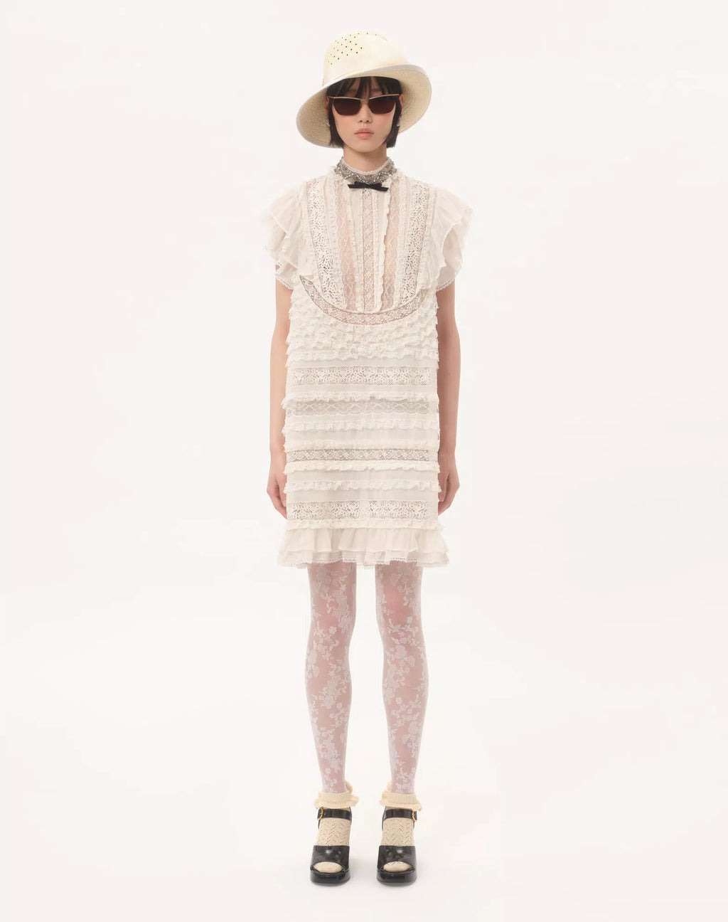 Valentino Short Dress In Embroidered Light Linen