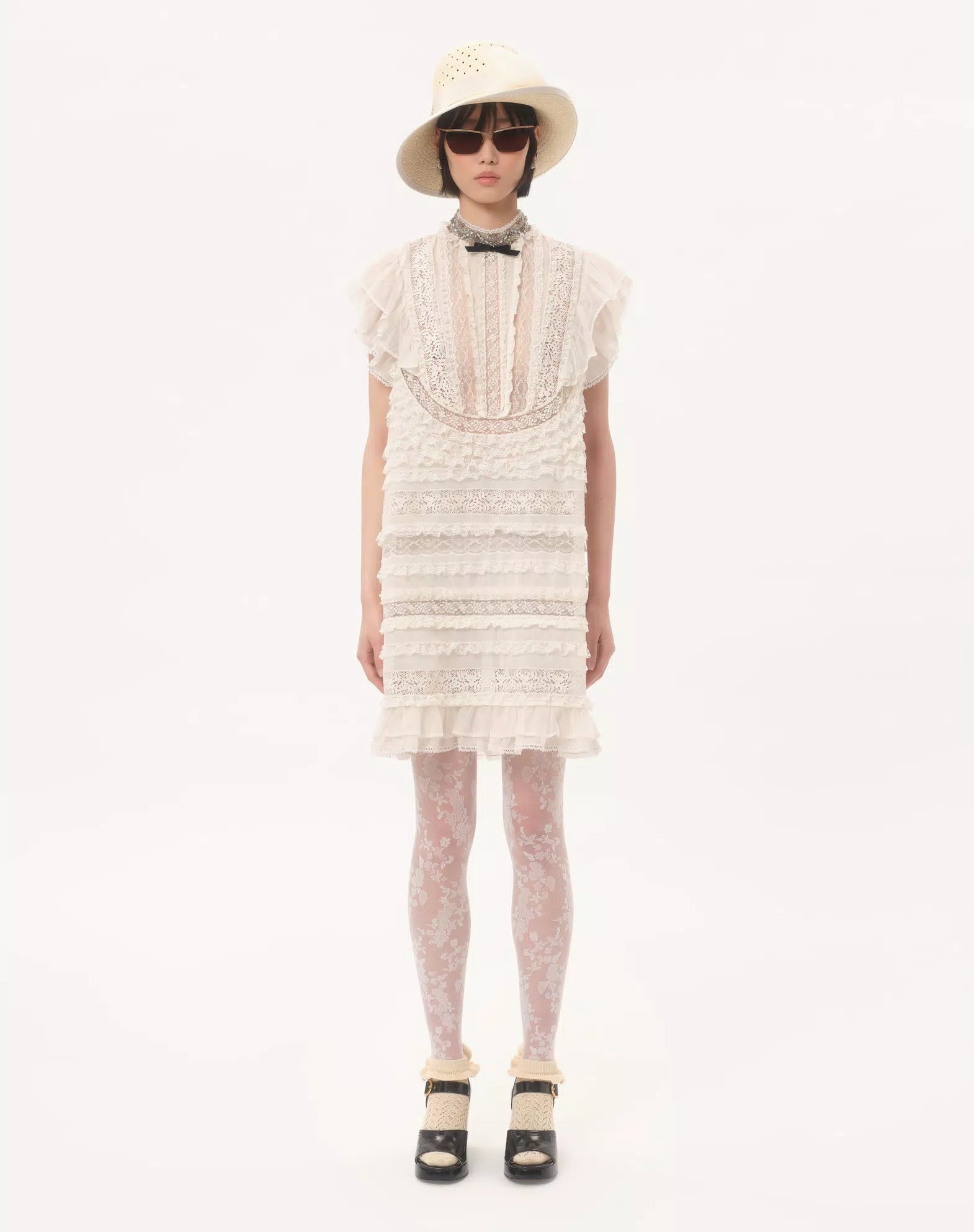 Valentino Short Dress In Embroidered Light Linen