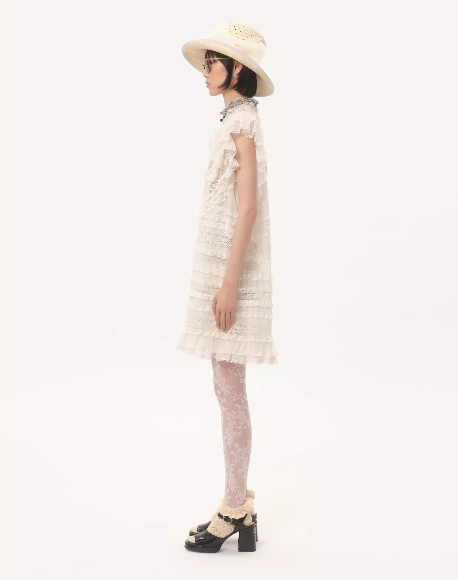 Valentino Short Dress In Embroidered Light Linen