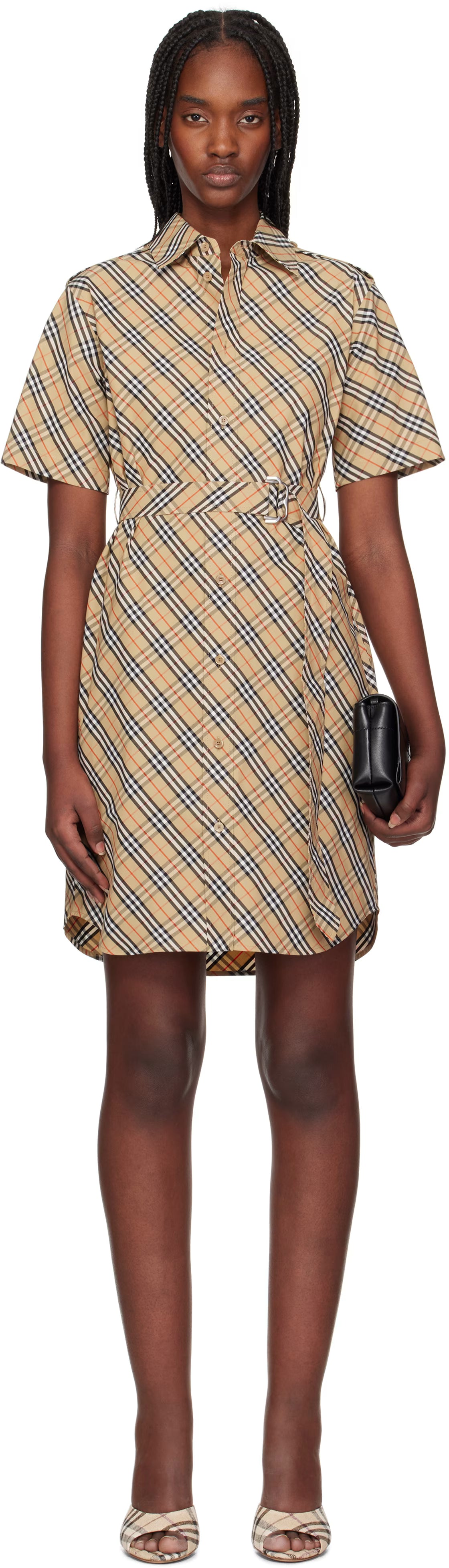Burberry Beige Check Cotton Shirt Midi Dress