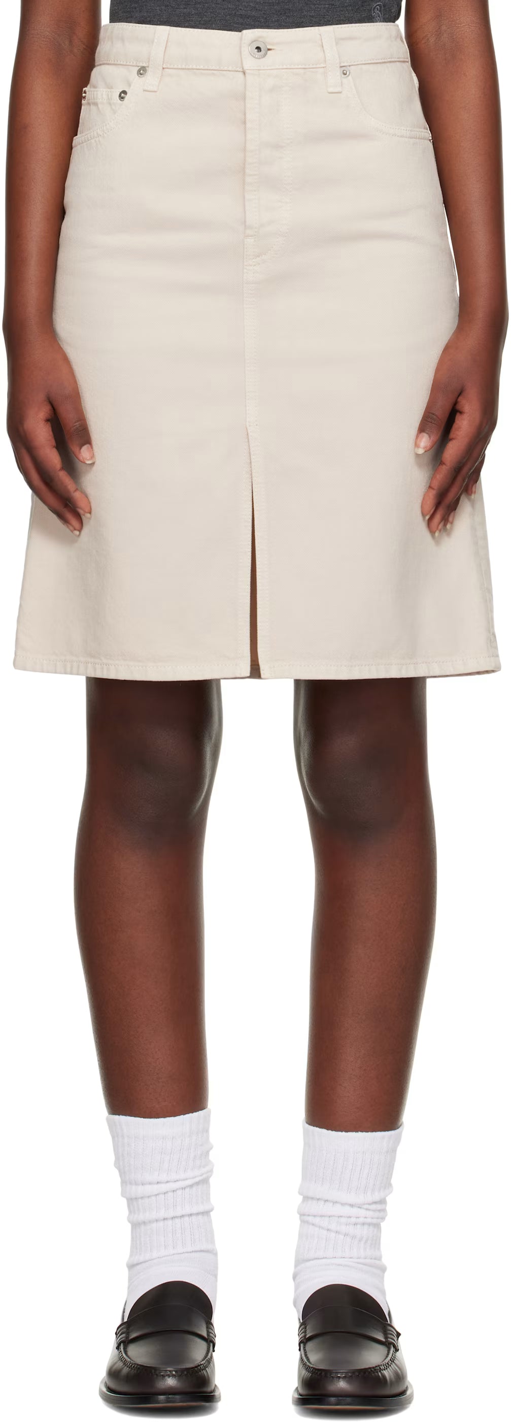 Burberry Beige Vented Denim Midi Skirt