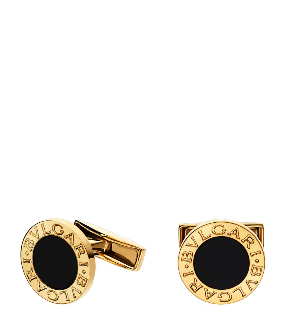 Boutons de manchette BVLGARI en or jaune et onyx noir